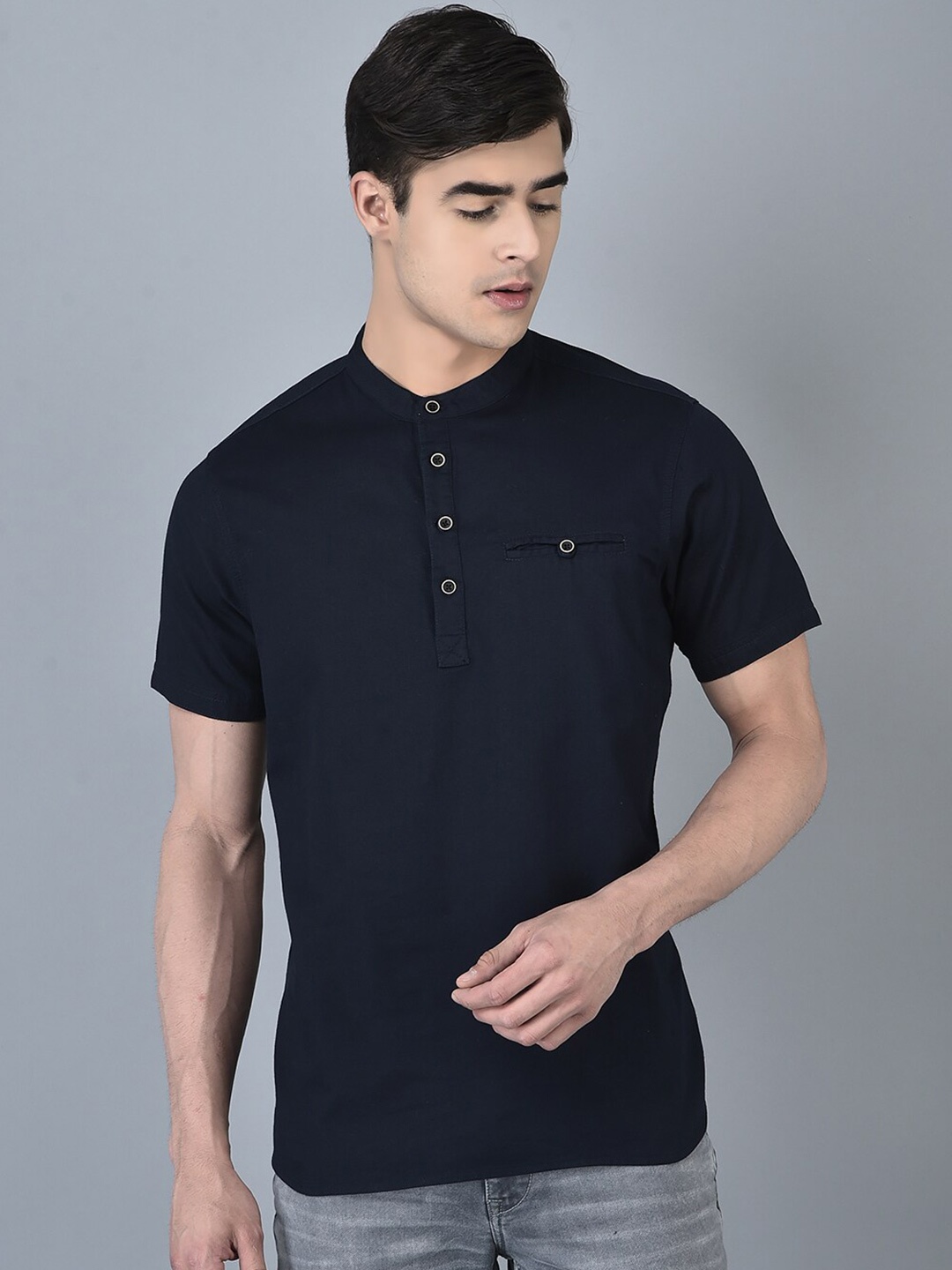 

CANOE Henley Neck Pure Cotton T-shirt, Navy blue