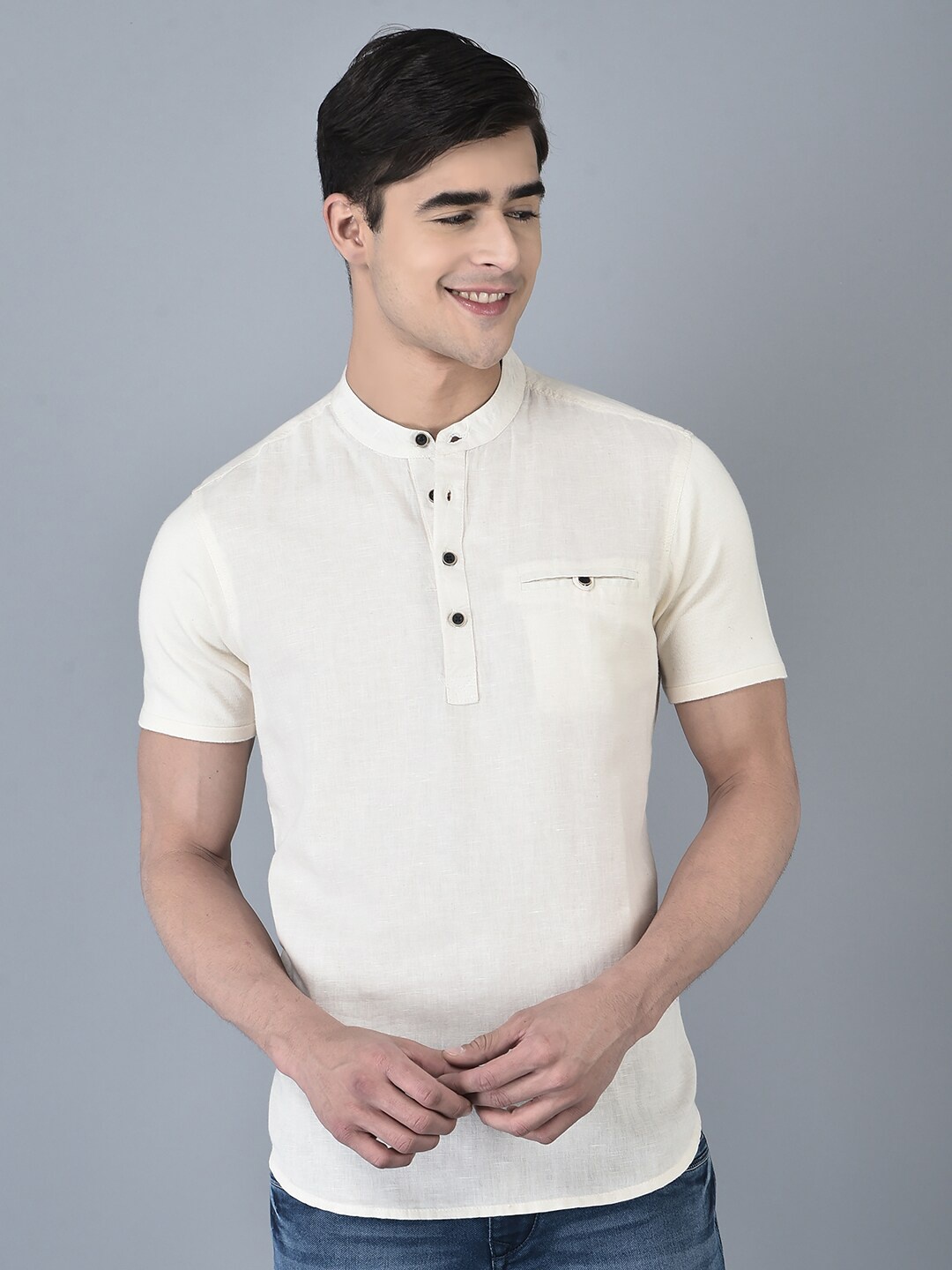 

CANOE Henley Neck Casual Cotton T-shirt, Beige