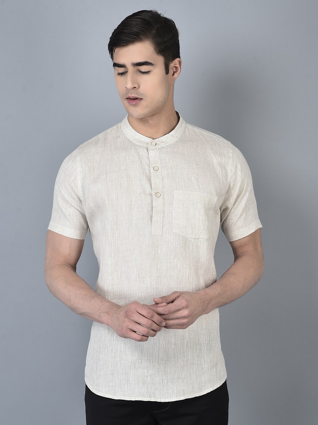 

CANOE Henley Neck Casual Cotton T-shirt, Beige