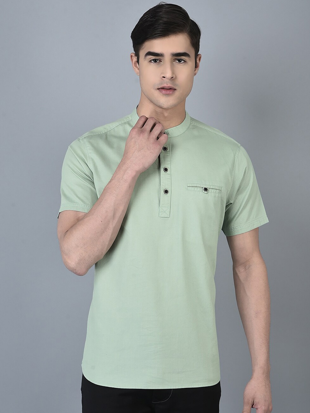 

CANOE Henley Neck Casual Pure Cotton T-shirt, Green