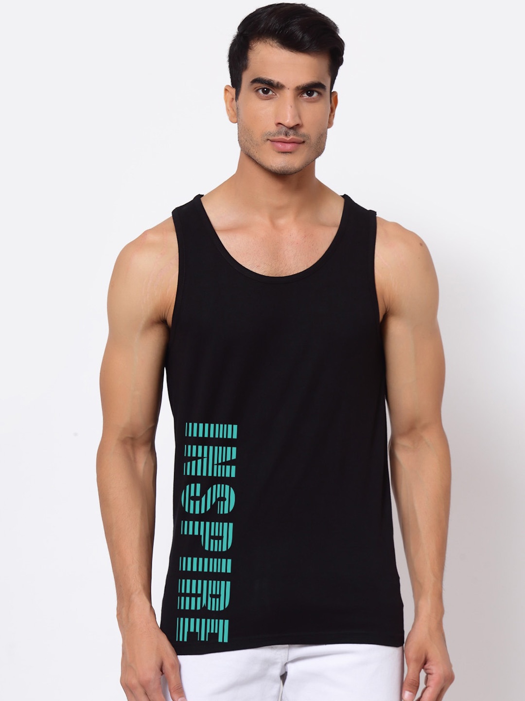 

FERANOID Printed Pure Cotton Innerwear Vests, Black