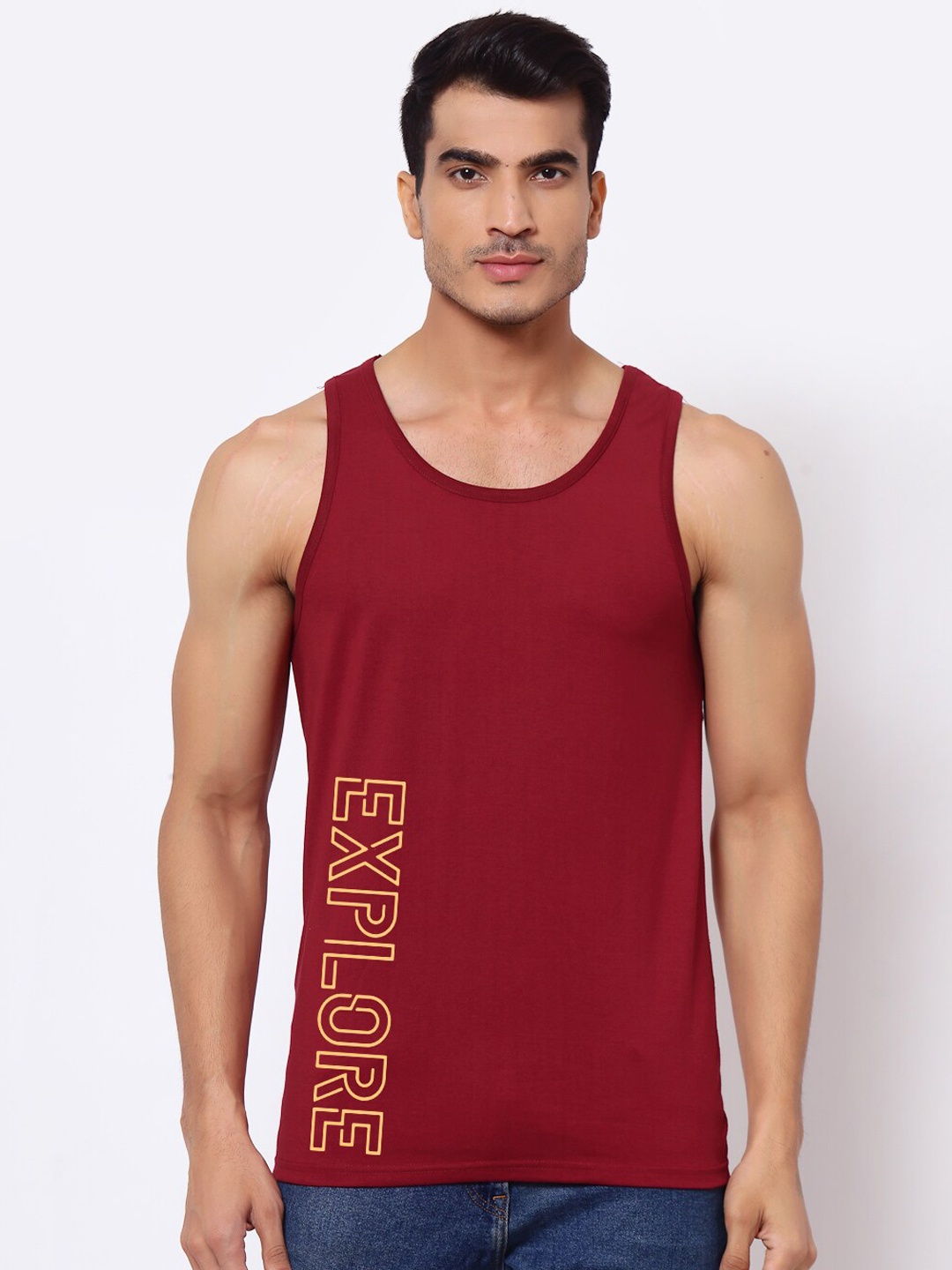 

FERANOID Printed Pure Cotton Innerwear Vests, Maroon