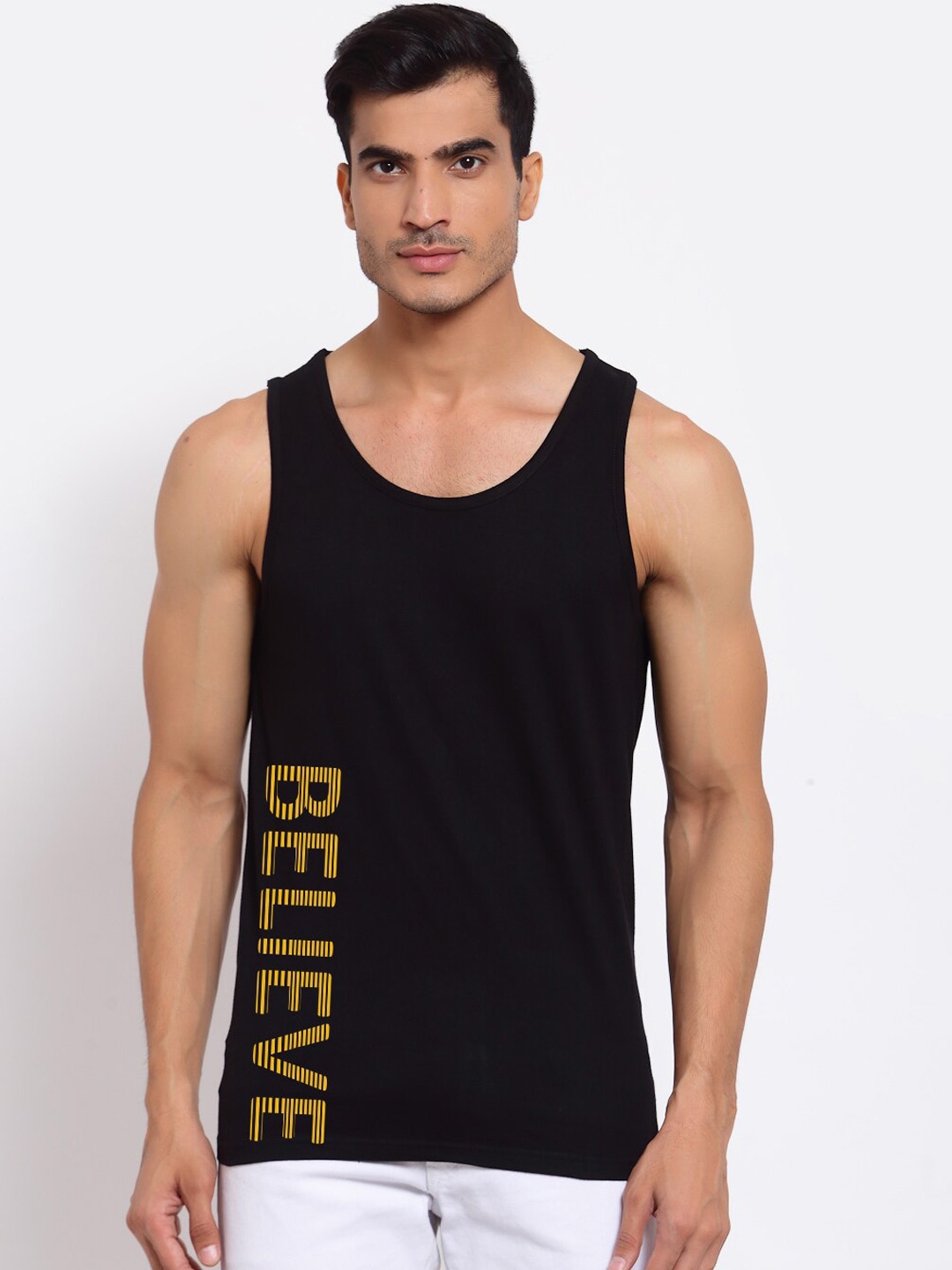 

FERANOID Printed Pure Cotton Innerwear Vests, Black