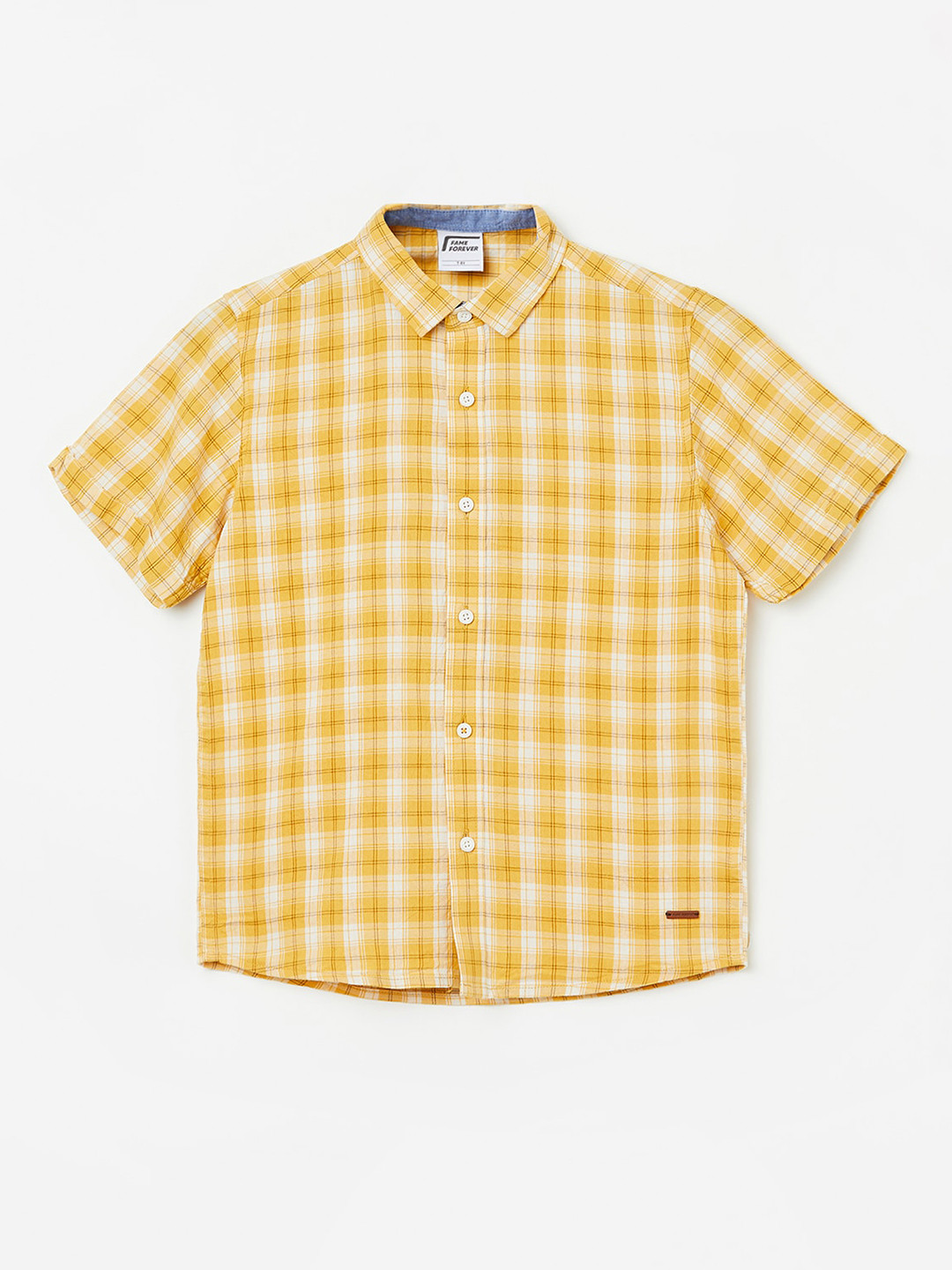

Fame Forever by Lifestyle Boys Gingham Checks Pure Cotton Casual Shirt, Yellow