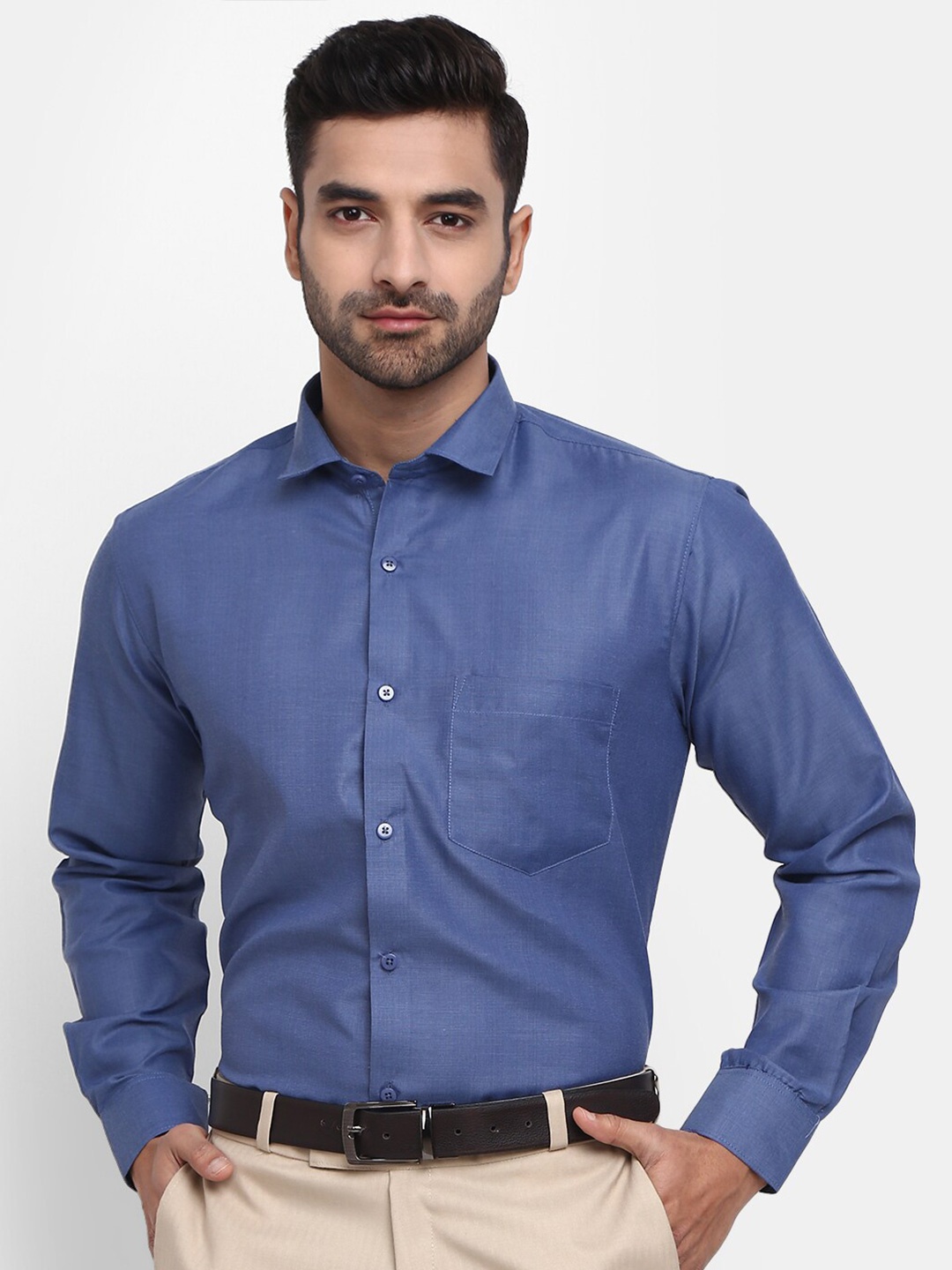 

V-Mart Spread Collar Cotton Formal Shirt, Blue
