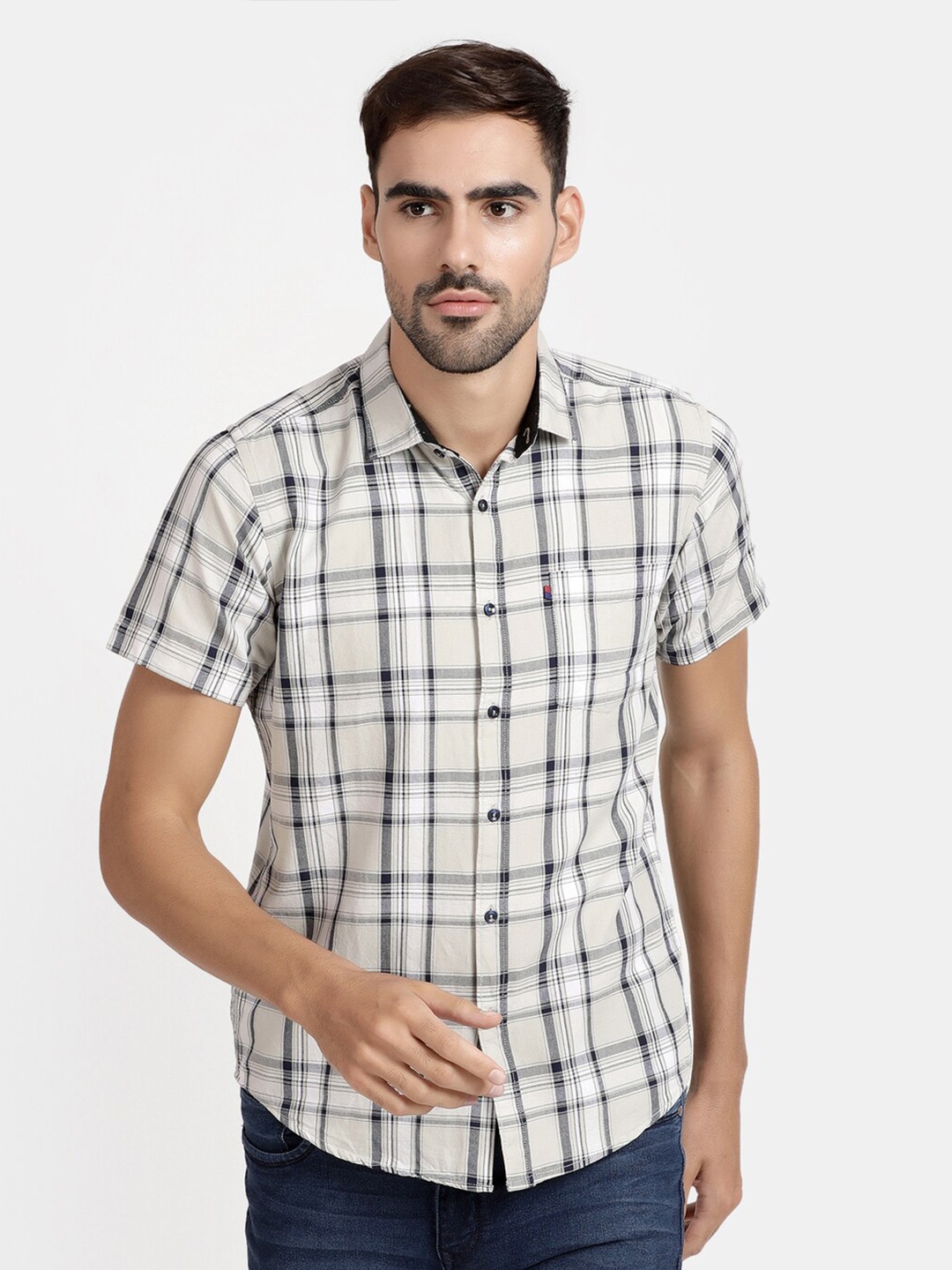 

V-Mart Tartan Checked Cotton Casual Shirt, White