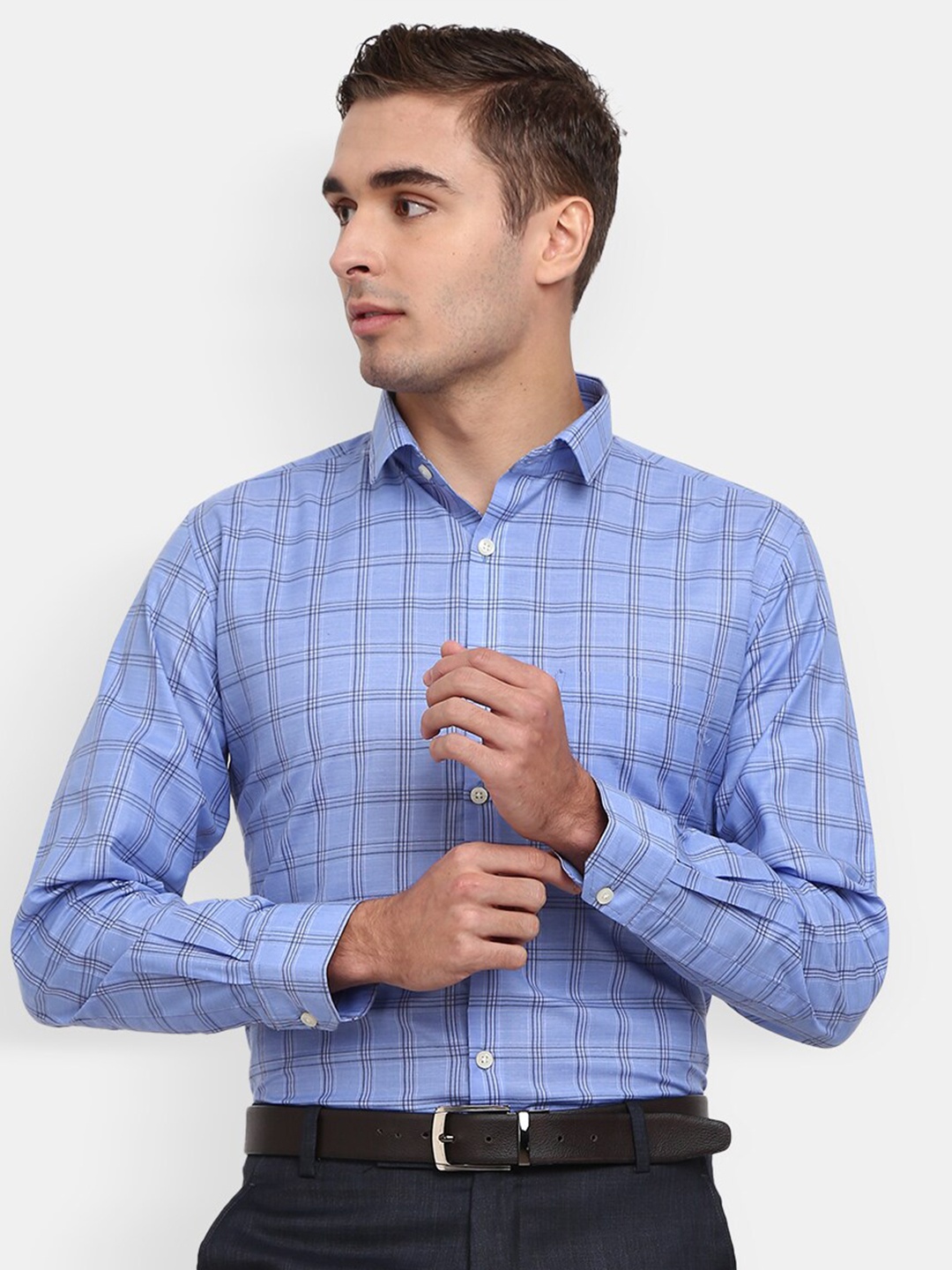 

V-Mart Tartan Checked Cotton Formal Shirt, Blue