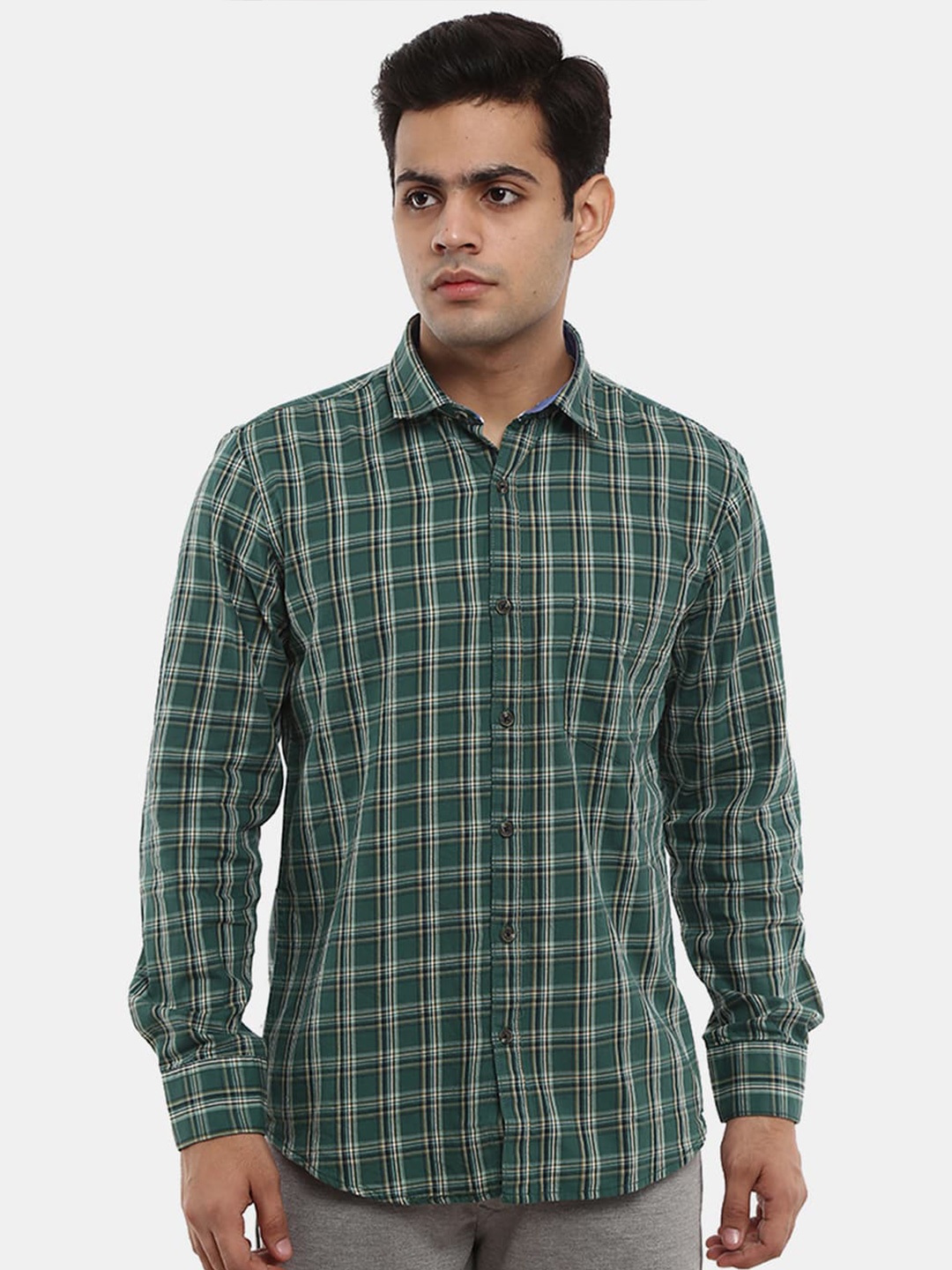 

V-Mart Tartan Checked Cotton Casual Shirt, Green