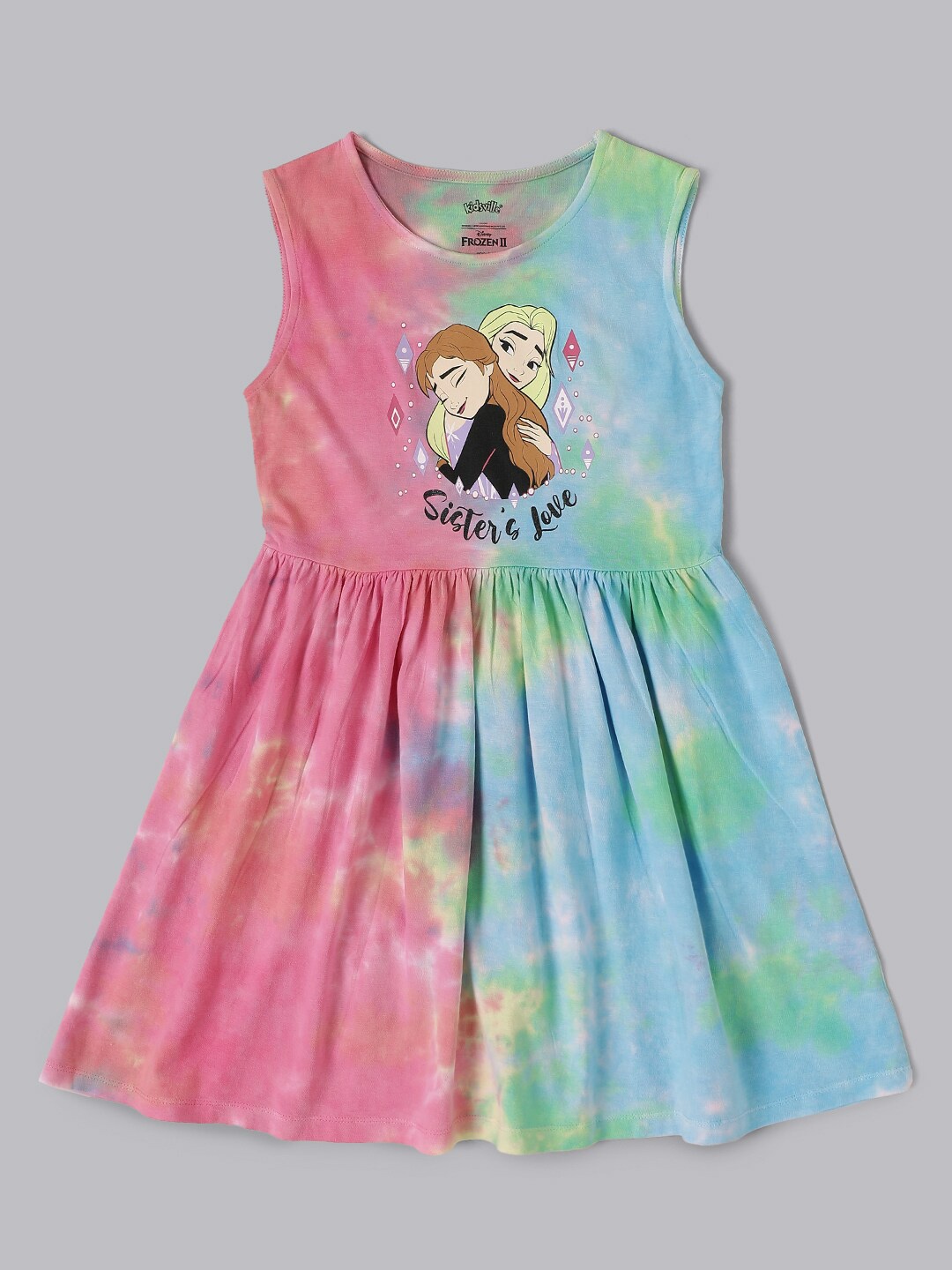 

Kids Ville Girls Frozen Tie-Dye Printed Pure Cotton Dresses, Pink