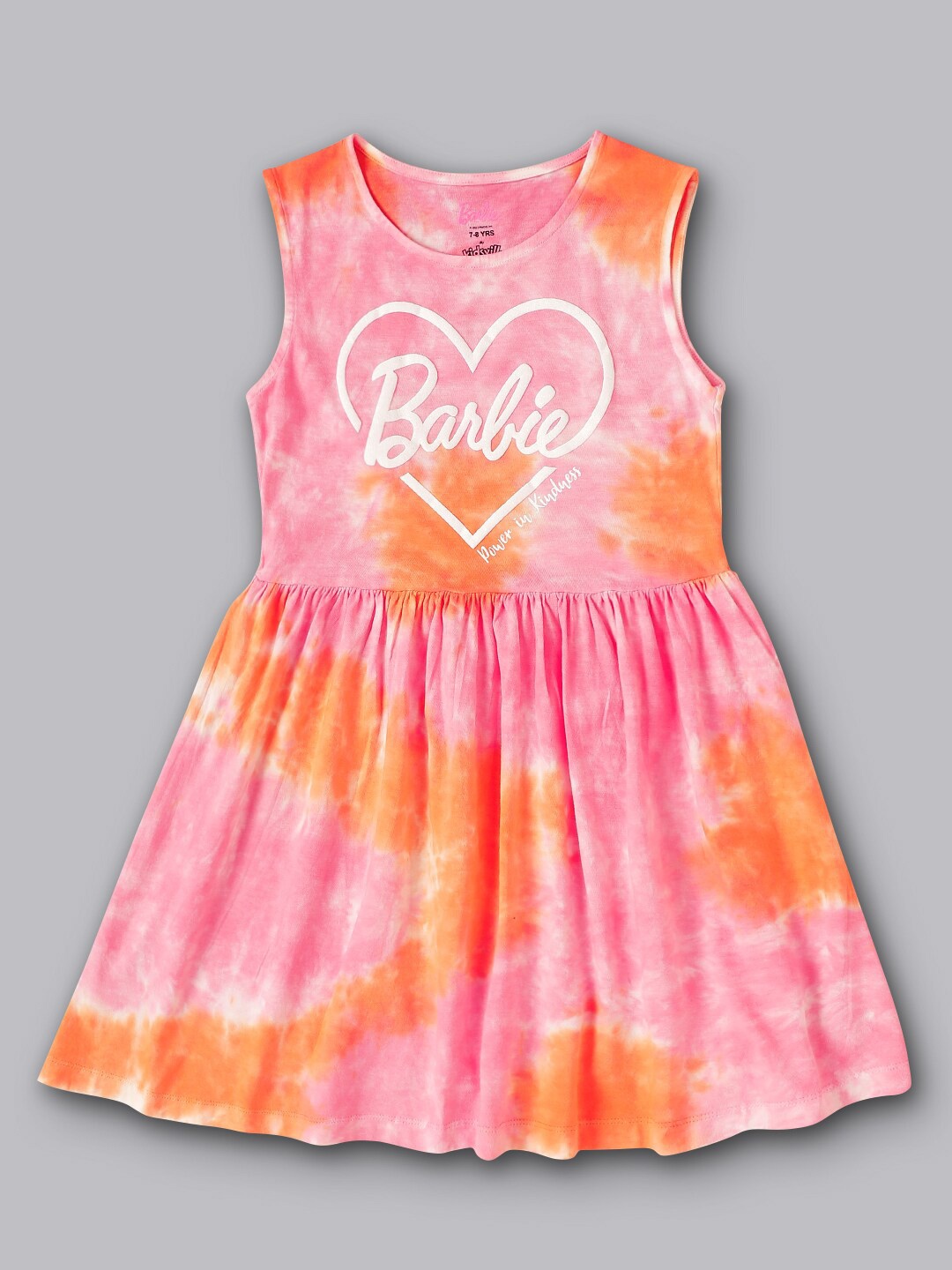

Kids Ville Girls Barbie Tie Dye Printed Pure-Cotton Fit & Flare Dress, Pink