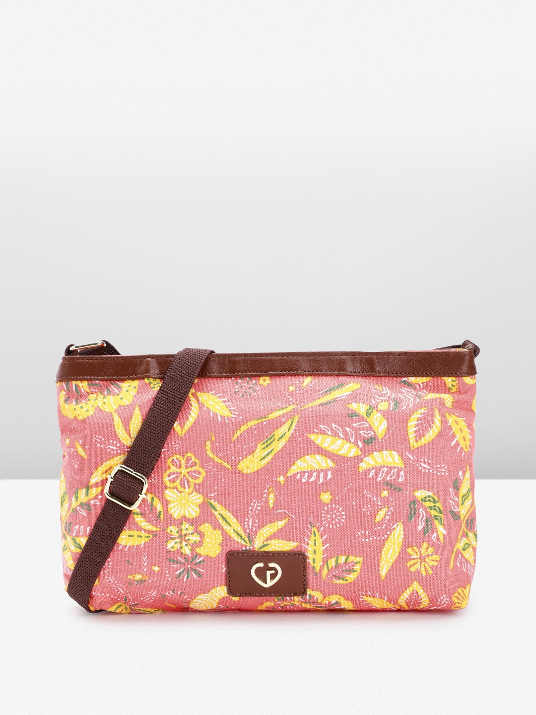 

Caprese Floral Printed Structured Sling Bag, Pink