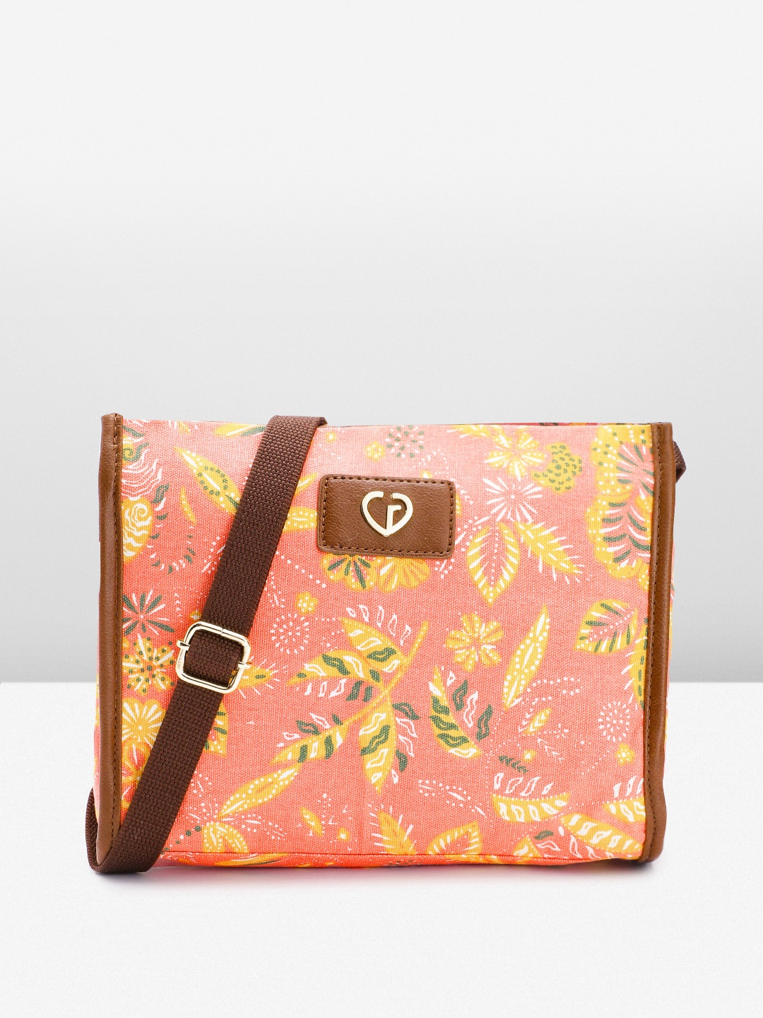 

Caprese Floral Printed Structured Sling Bag, Pink