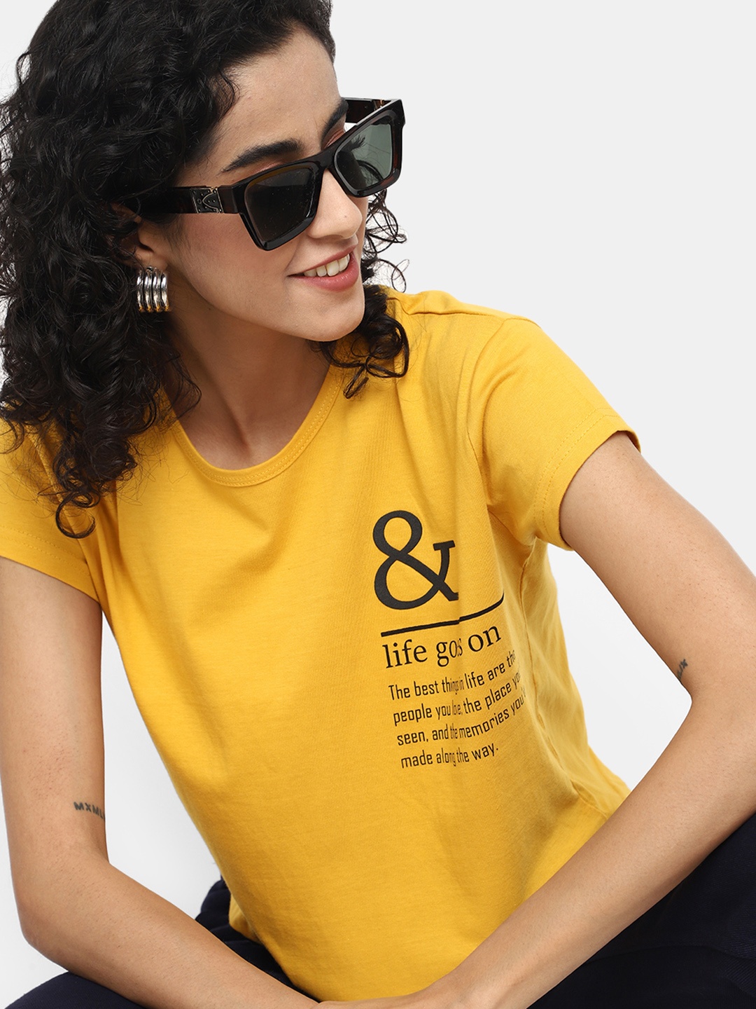 

V-Mart Typography Printed Cotton T-shirt, Yellow