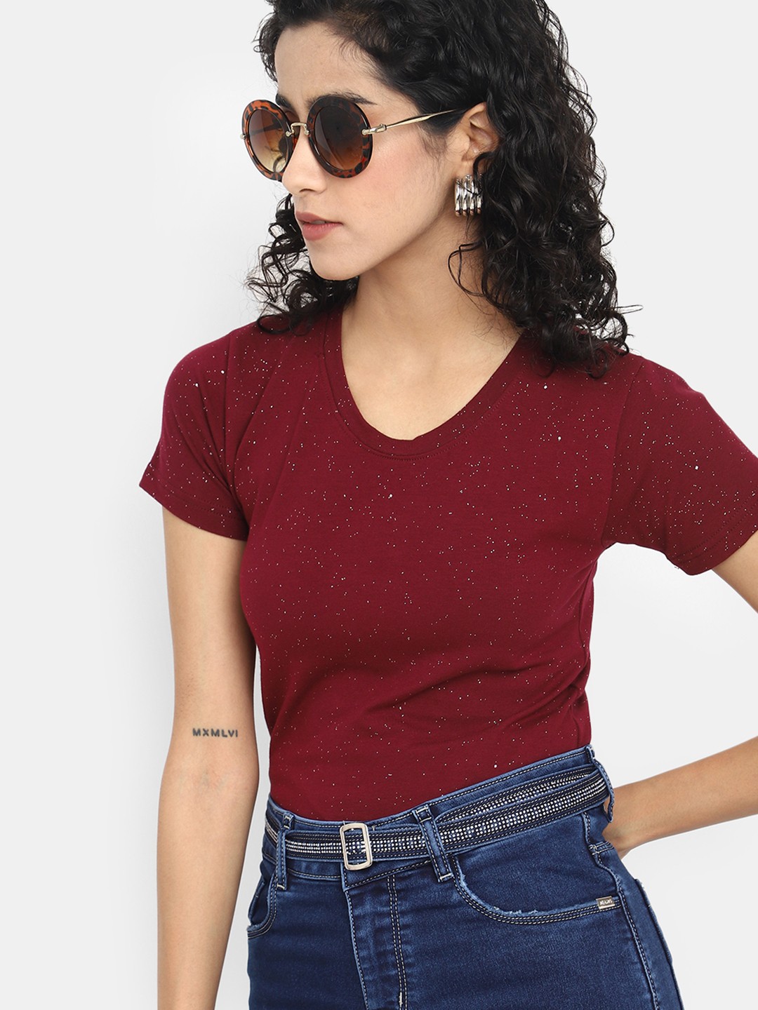 

V-Mart Abstract Printed Round Neck T-Shirt, Maroon