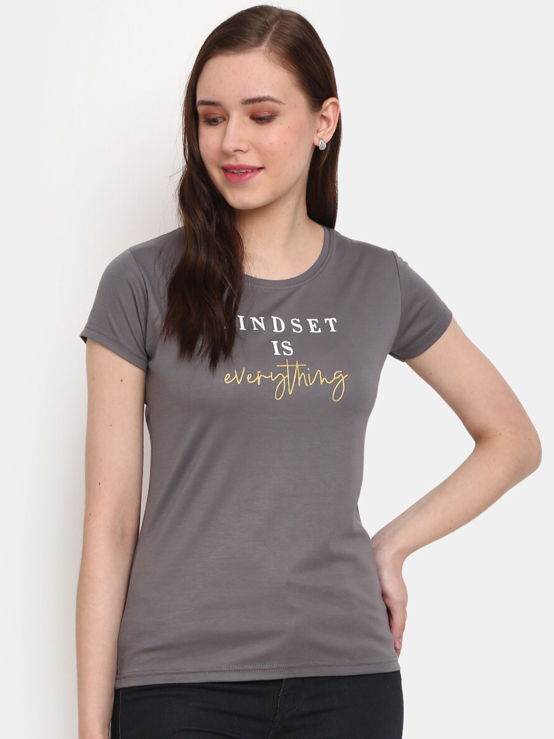 

V-Mart Typography Printed Cotton T-shirt, Grey