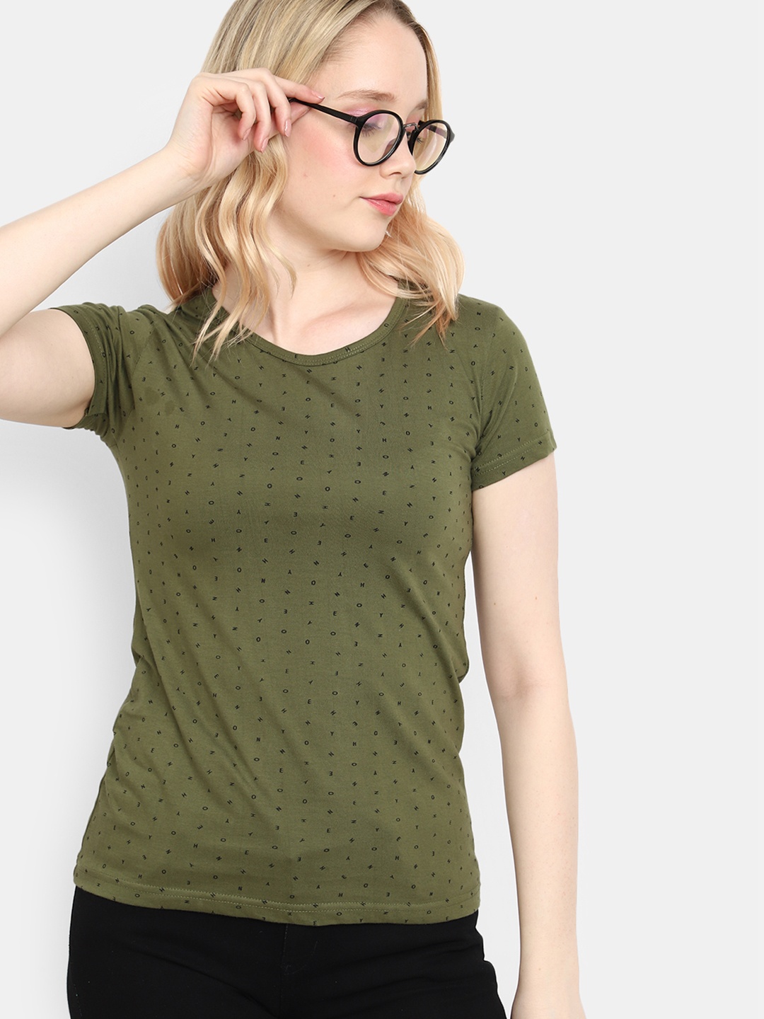 

V-Mart Typography Printed Round Neck Cotton T-shirt, Green