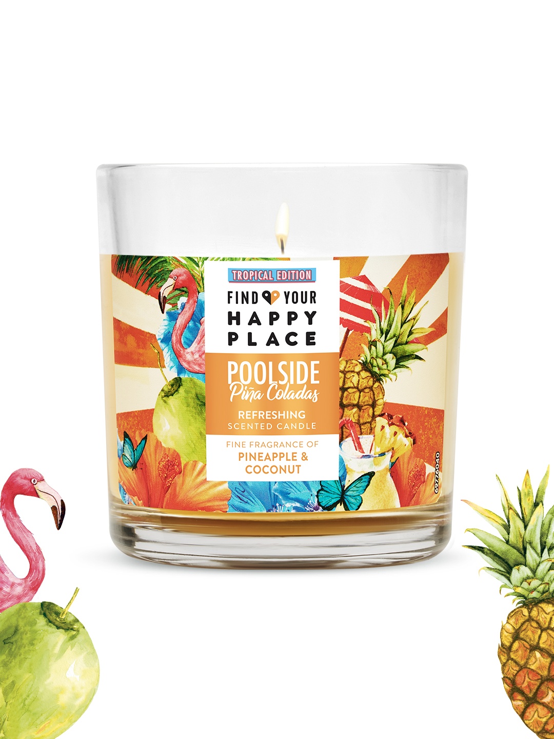 

FIND YOUR HAPPY PLACE Poolside Pina Coladas Pineapple & Coconut Scented Candle - 200g, Orange