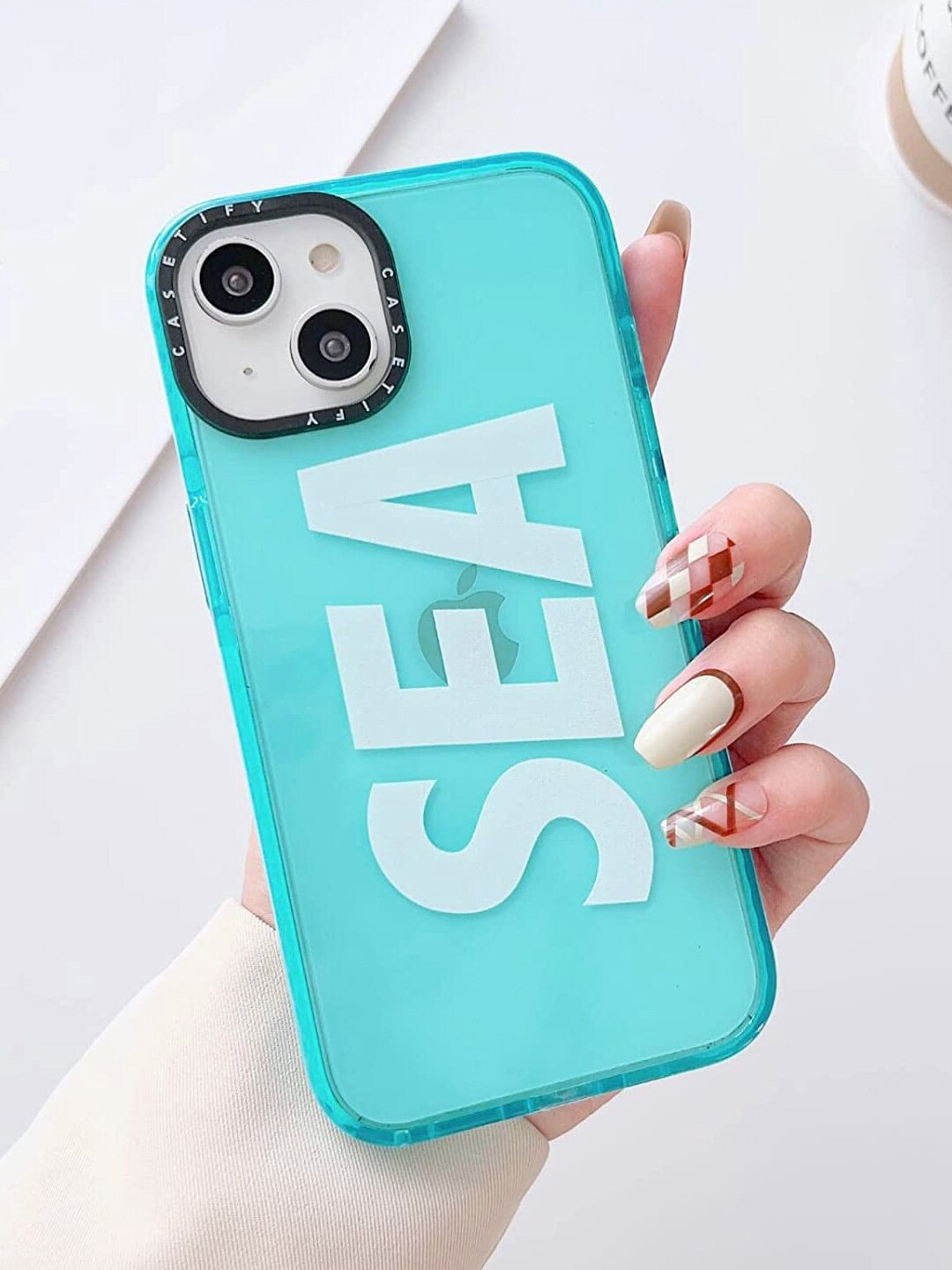 

TREEMODA Printed iPhone 13 Phone Back Case, Turquoise blue