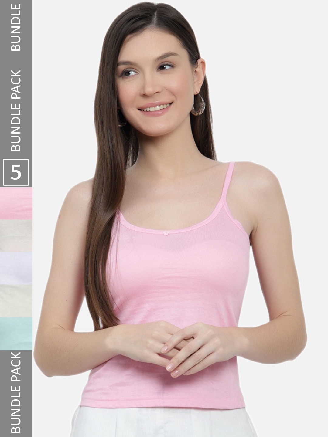 

SKY HEIGHTS Pack Of 5 Pure Cotton Camisoles, Pink