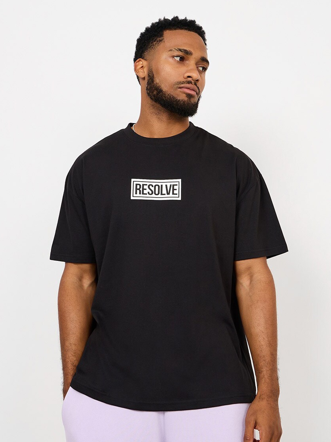 

Styli Resolve Print Detail Oversized T-shirt, Black