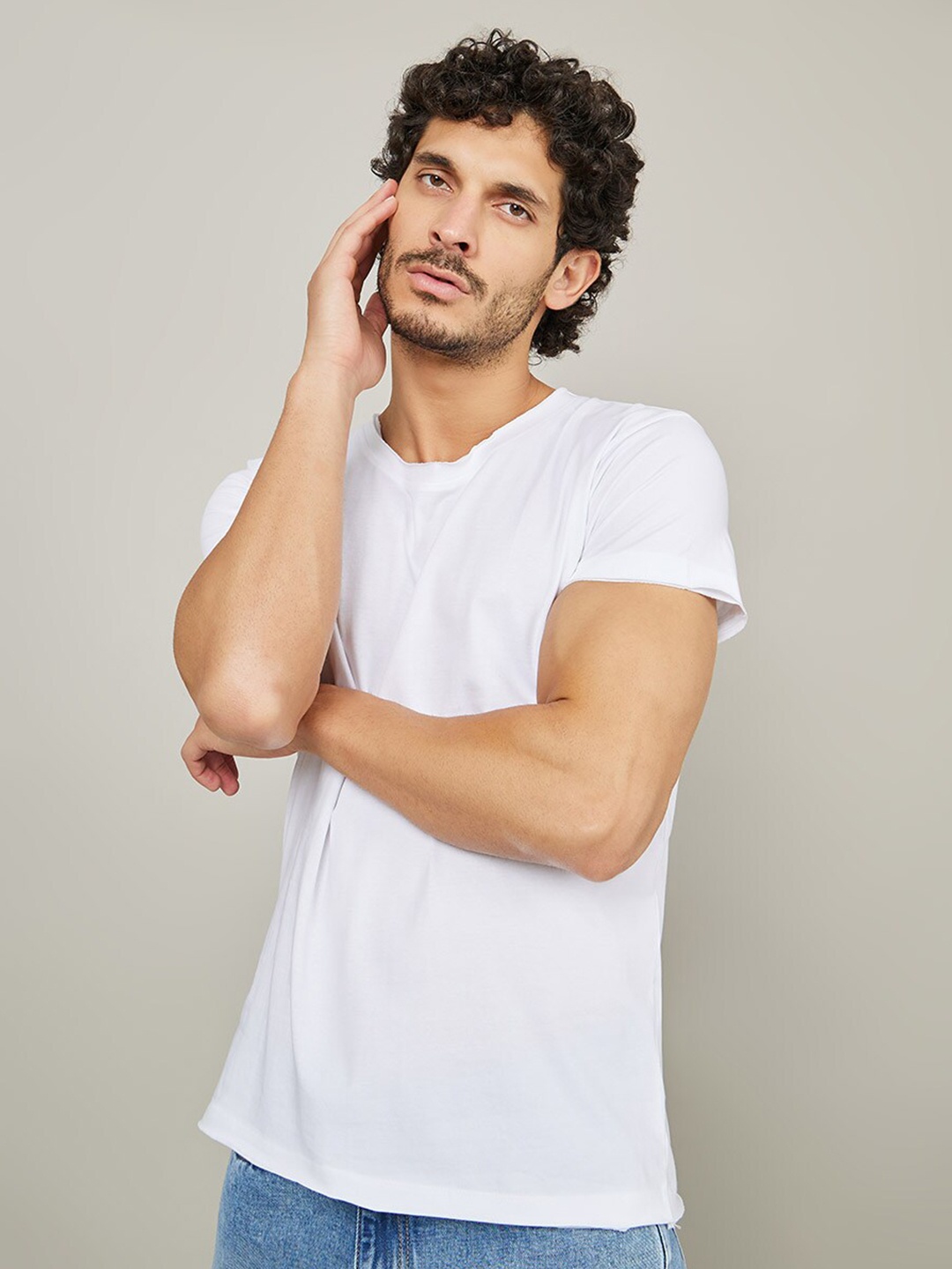 

Styli Raw Edge Detail Pure Cotton T-shirt, White