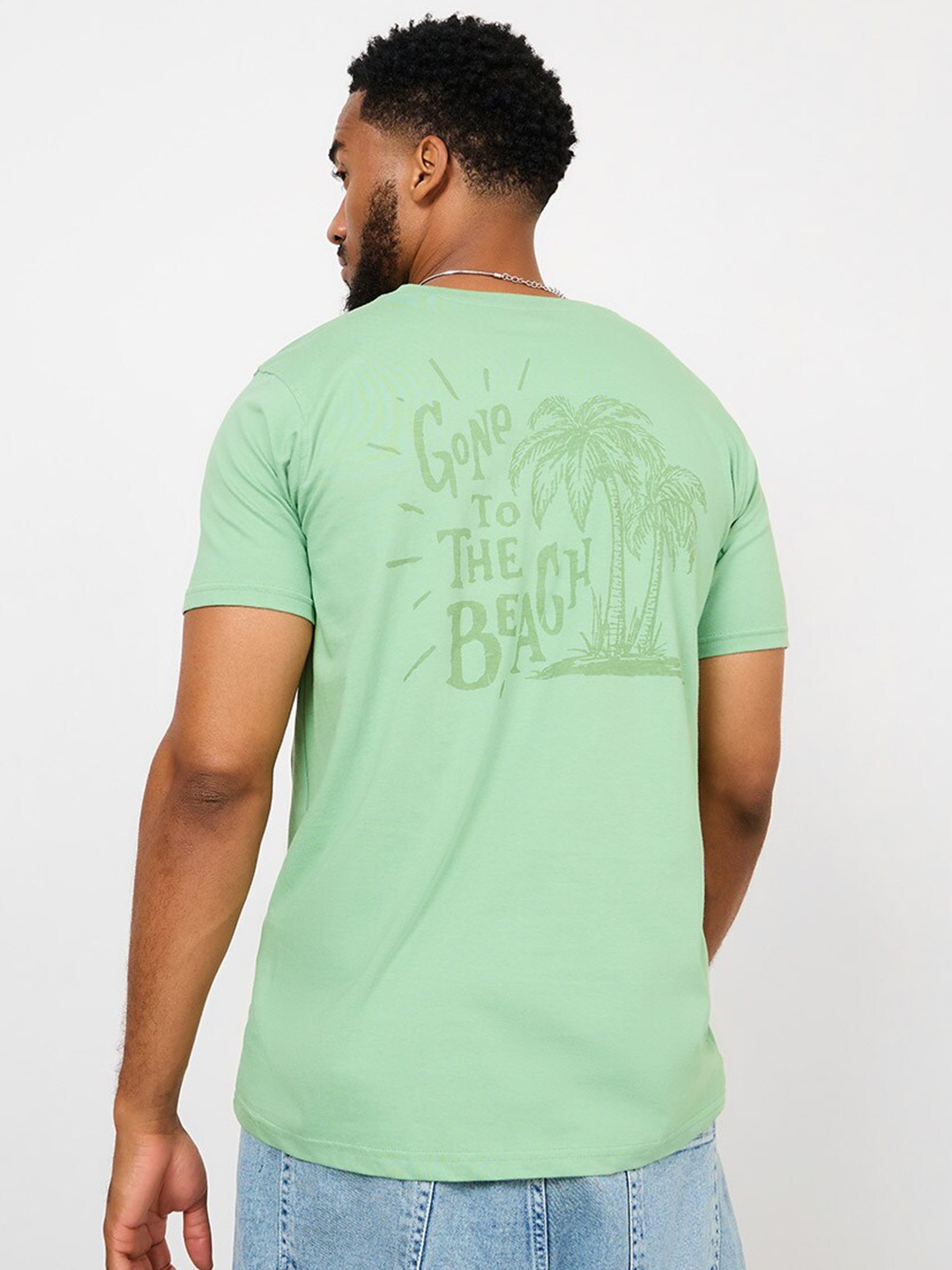 

Styli Regular Fit Back Tropical Graphic Print T-shirt, Green