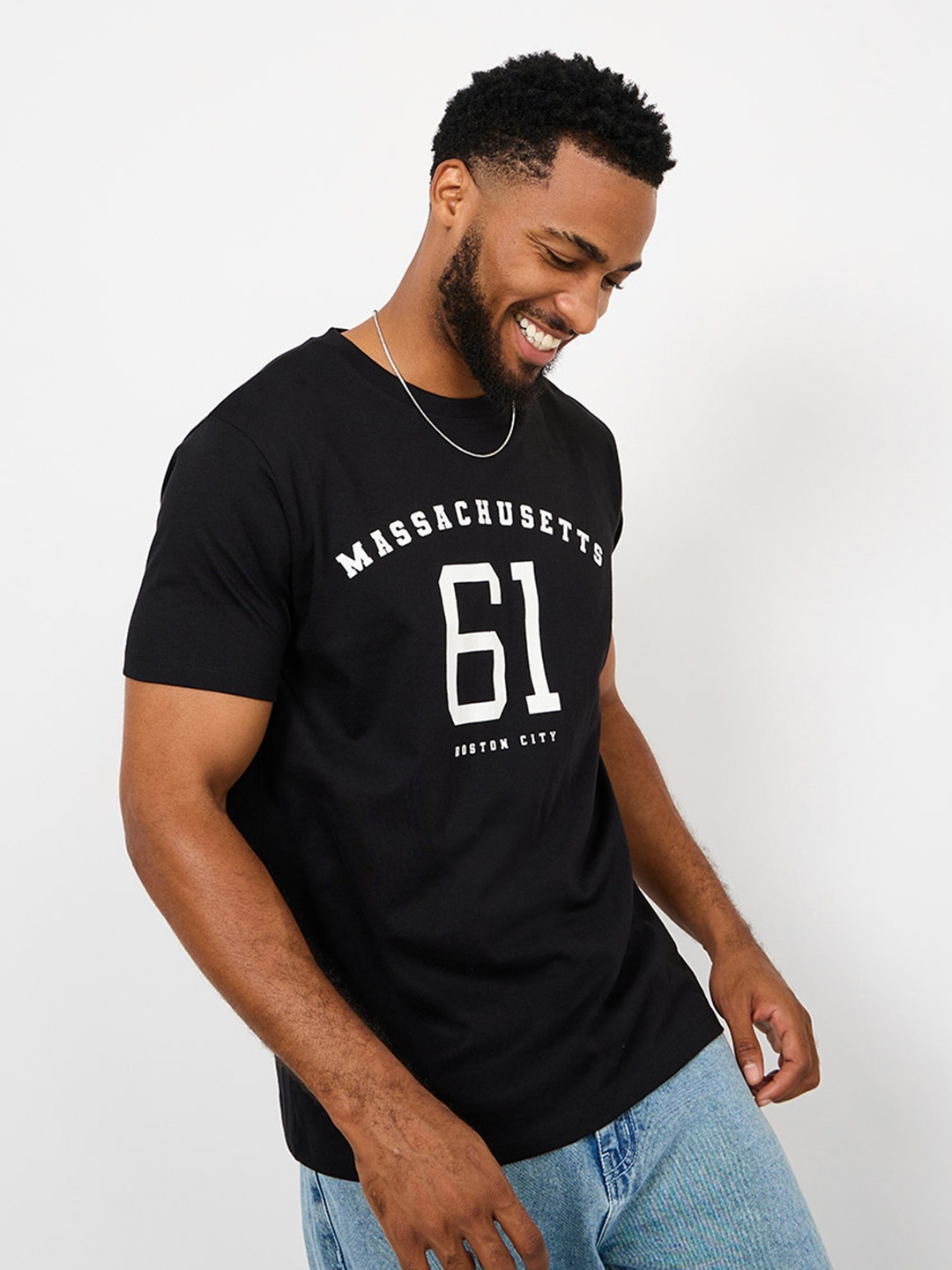

Styli Varsity Printed Pure Cotton T-shirt, Black