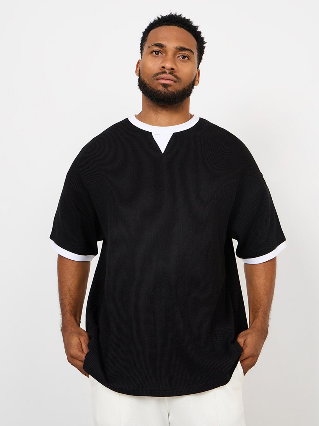 

Styli Premium Waffle Knit Oversized T-Shirt, Black