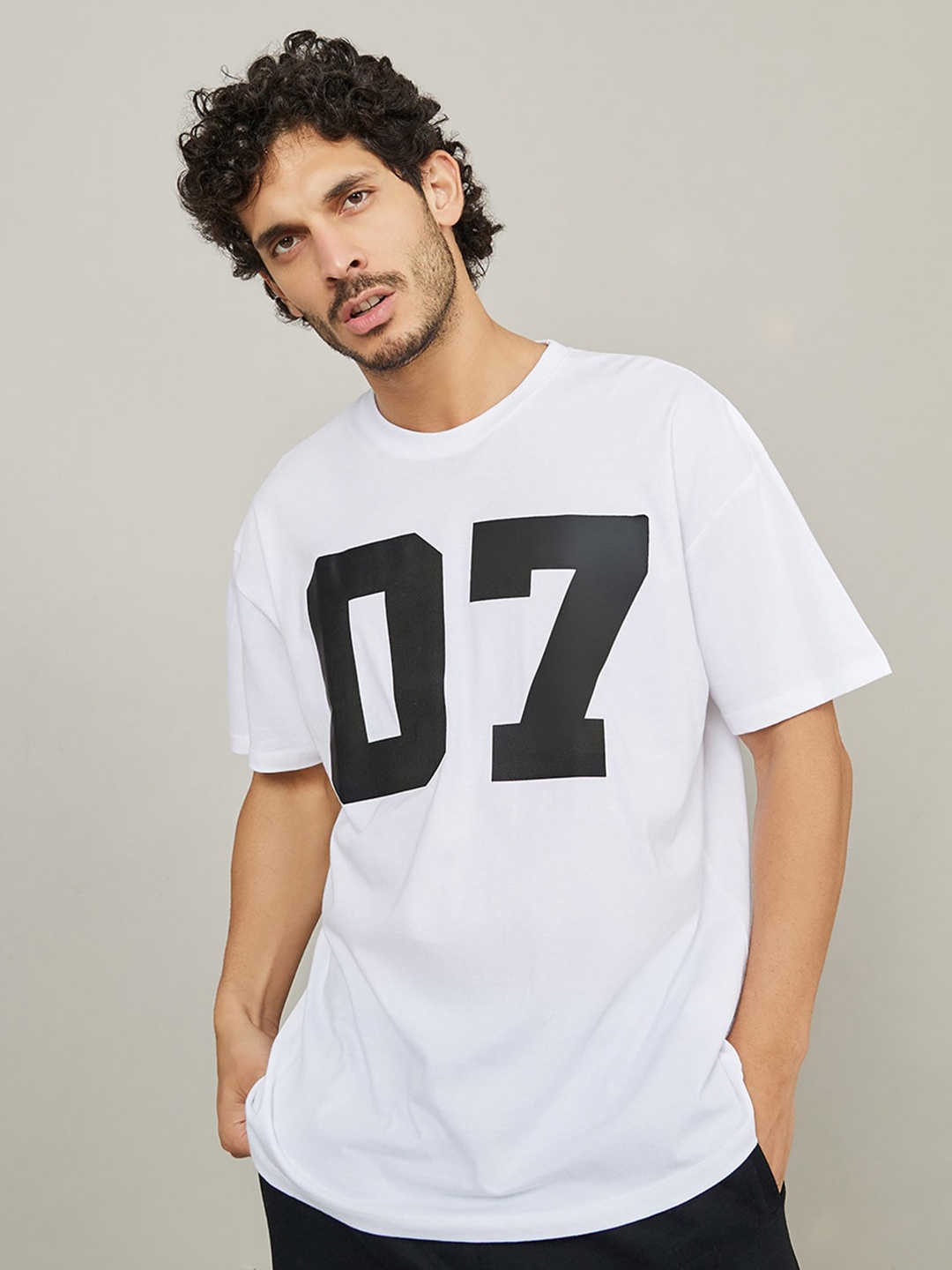 

Styli Varsity HD Print Detail Oversized T-Shirt, White