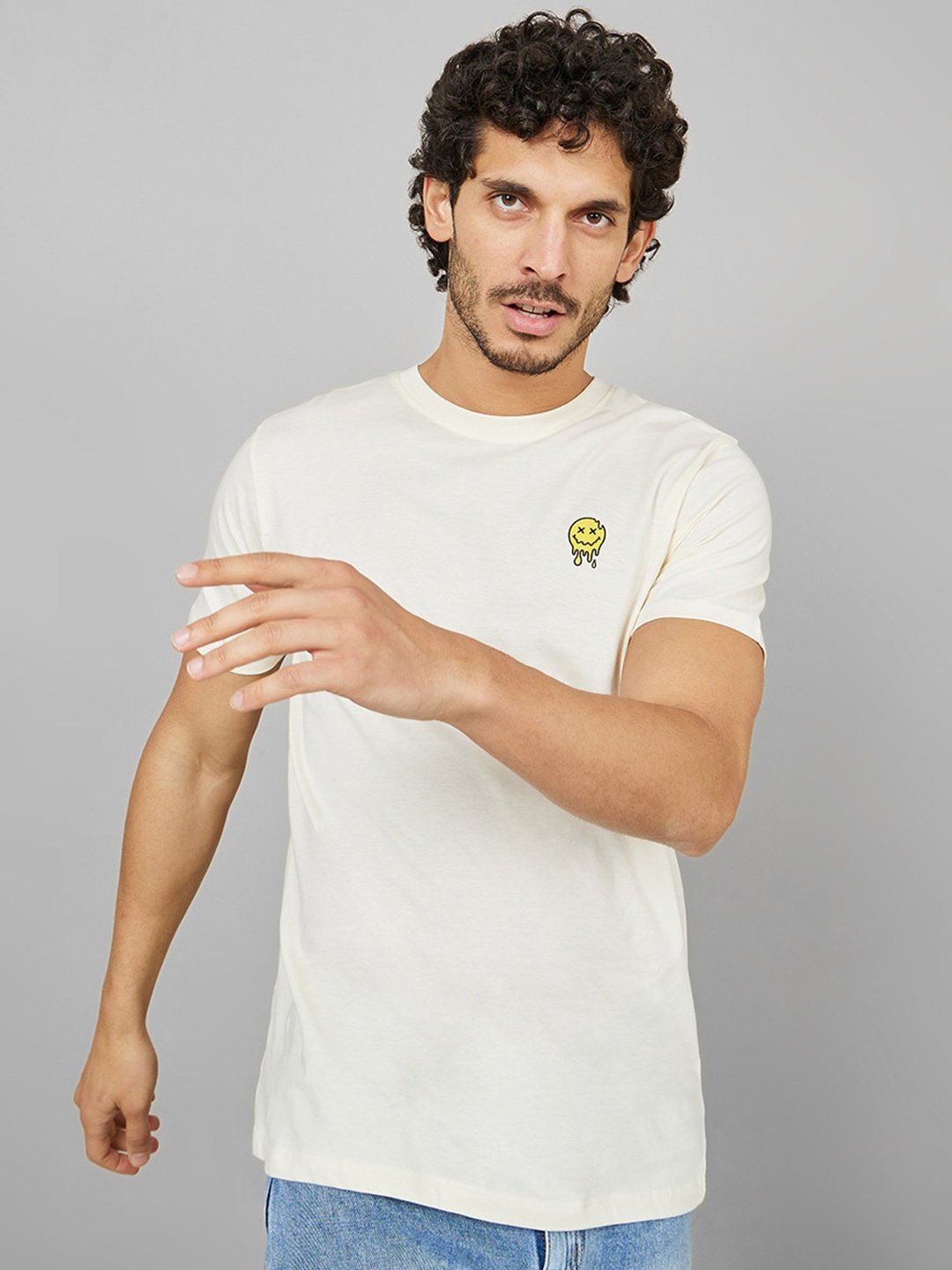 

Styli Round Neck Pure Cotton T-shirt, Cream