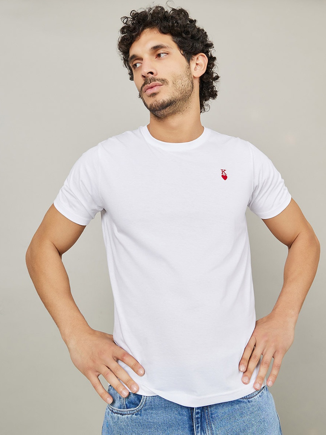 

Styli Regular Fit King Embroidered Detail T-shirt, White