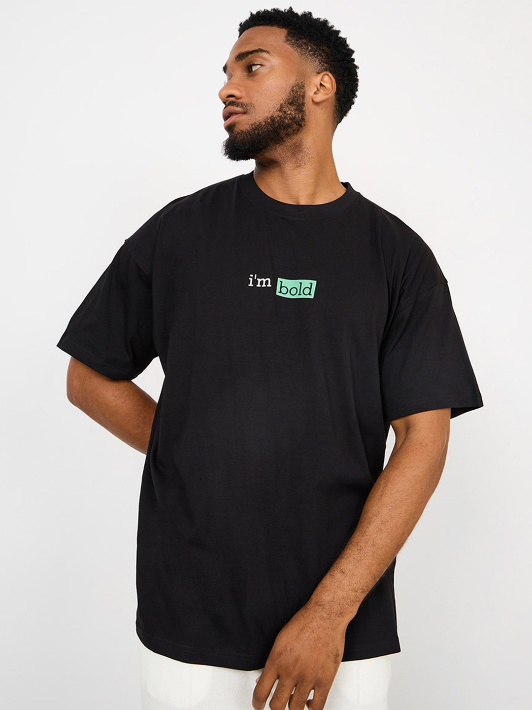 

Styli Oversized Chest I'm Bold Print T-shirt, Black