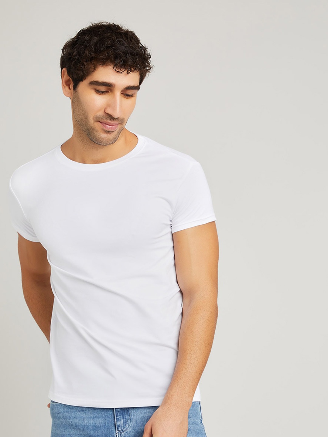 

Styli Round Neck Muscle Fit T-Shirt, White