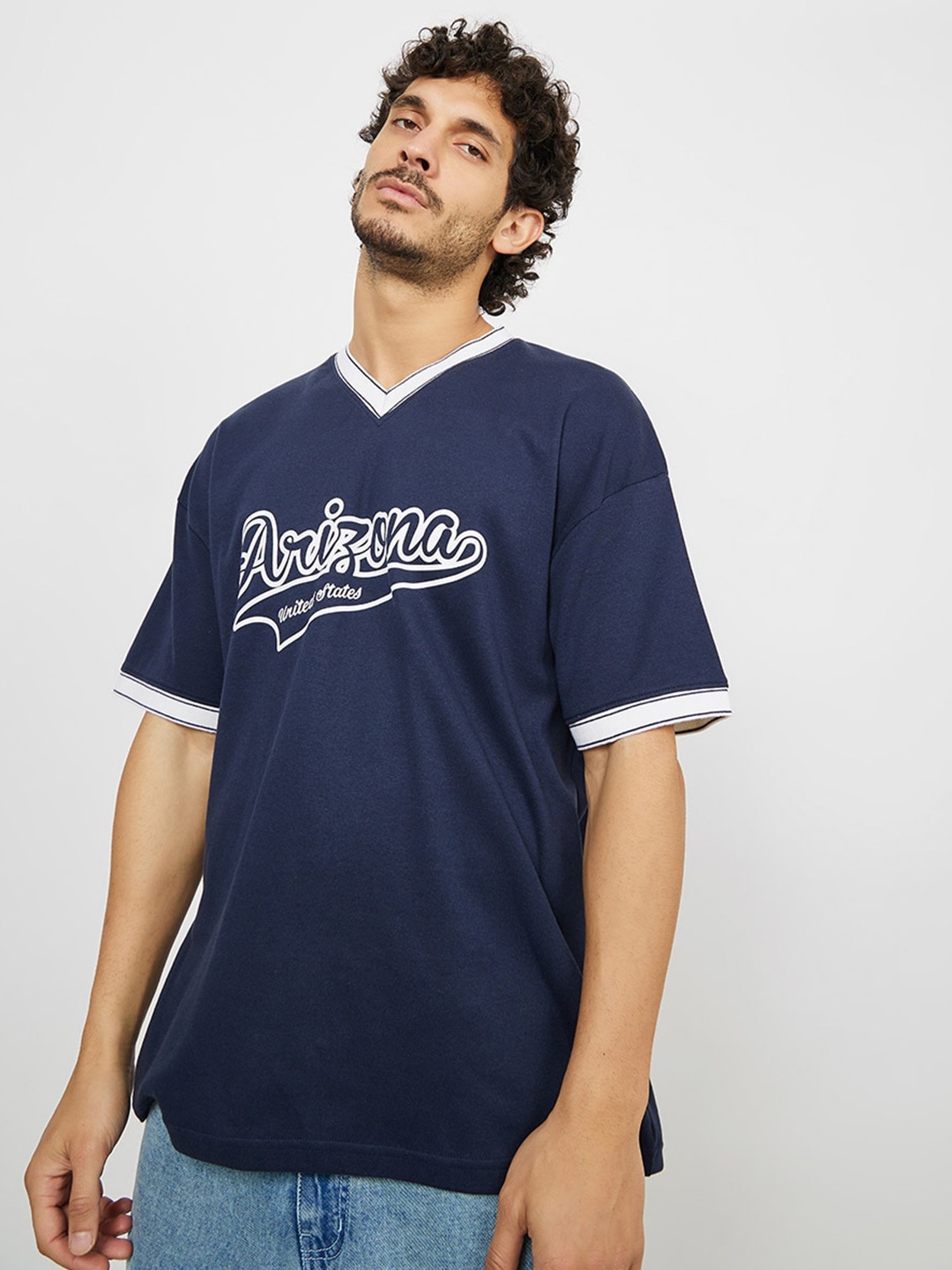 

Styli Typography Printed Oversized T-Shirt, Navy blue