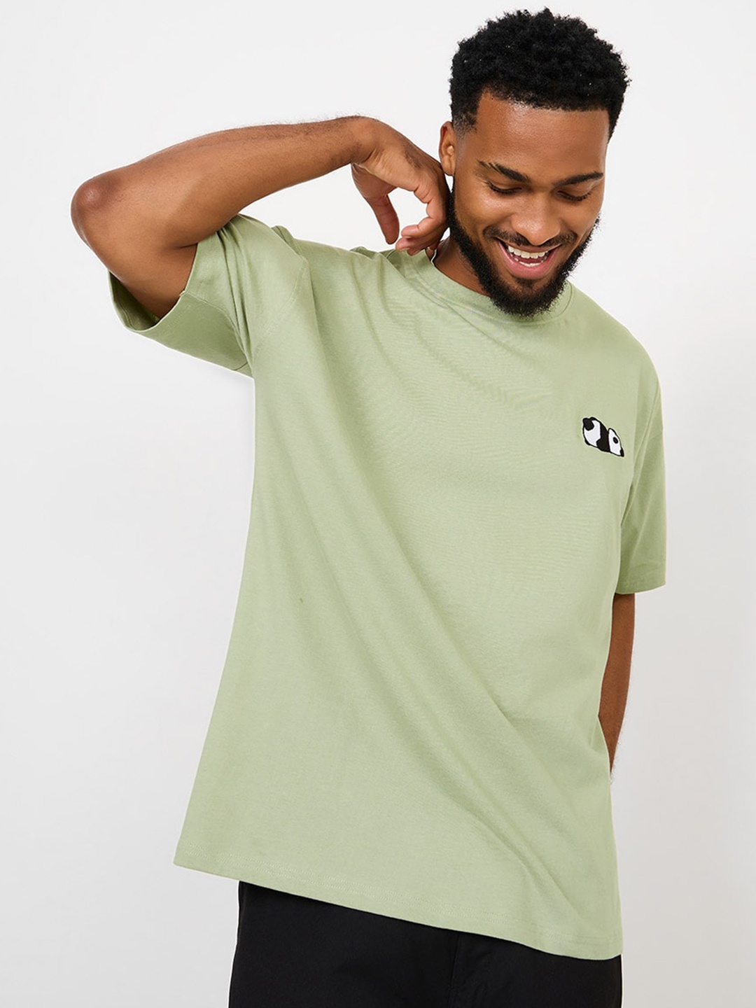 

Styli Panda Embroidered Oversized T-Shirt, Olive