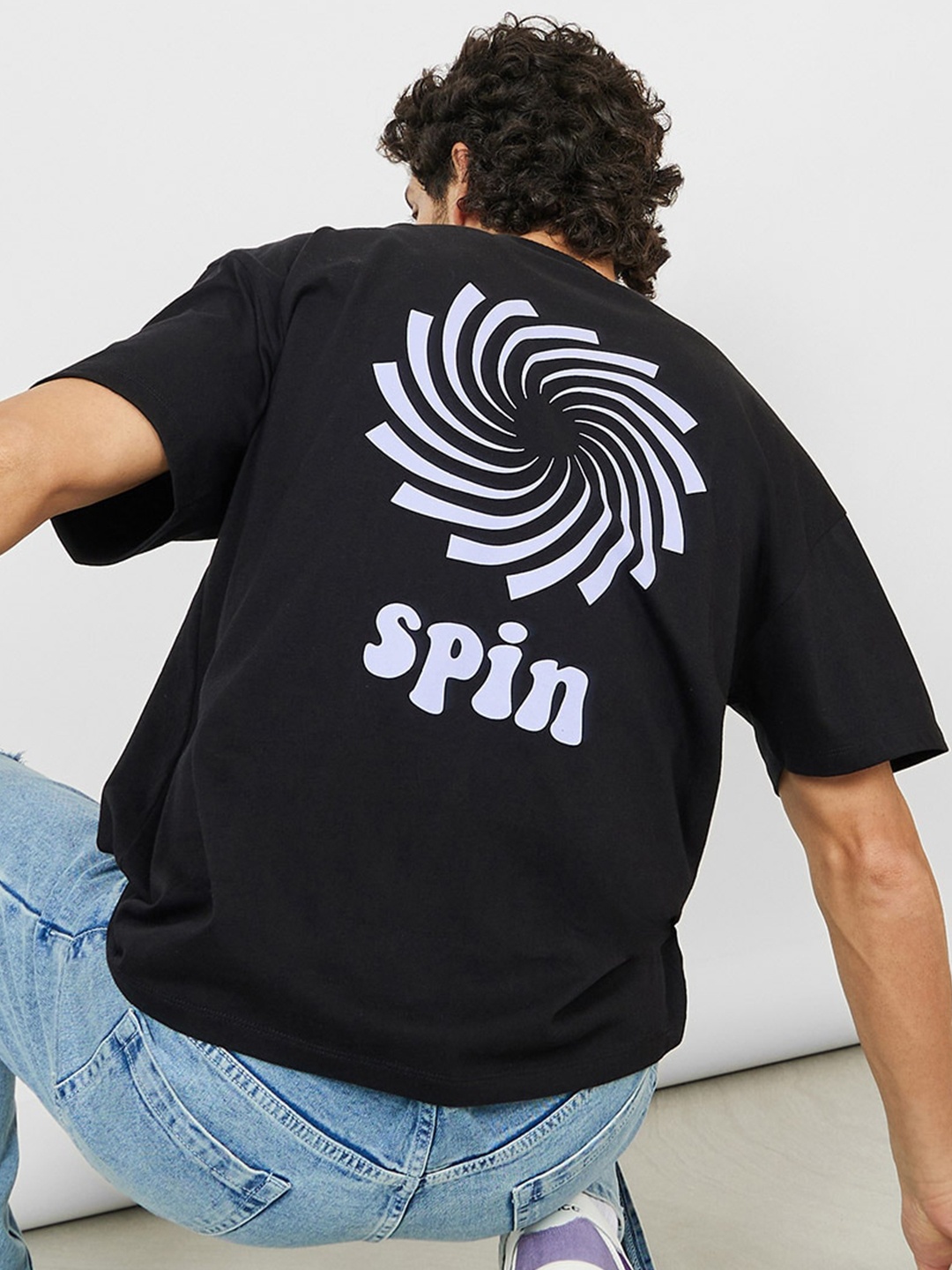 

Styli Graphic Printed Oversized Jersey T-Shirt, Black