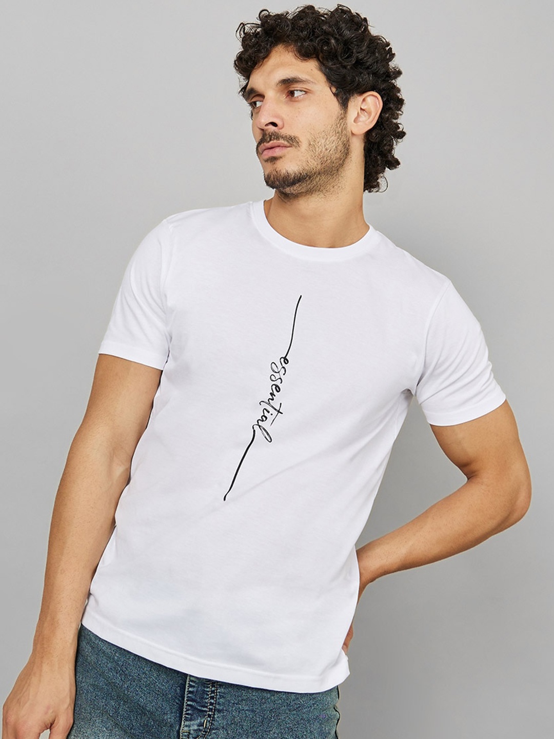 

Styli Regular Fit Minimal Text Print T-shirt, White
