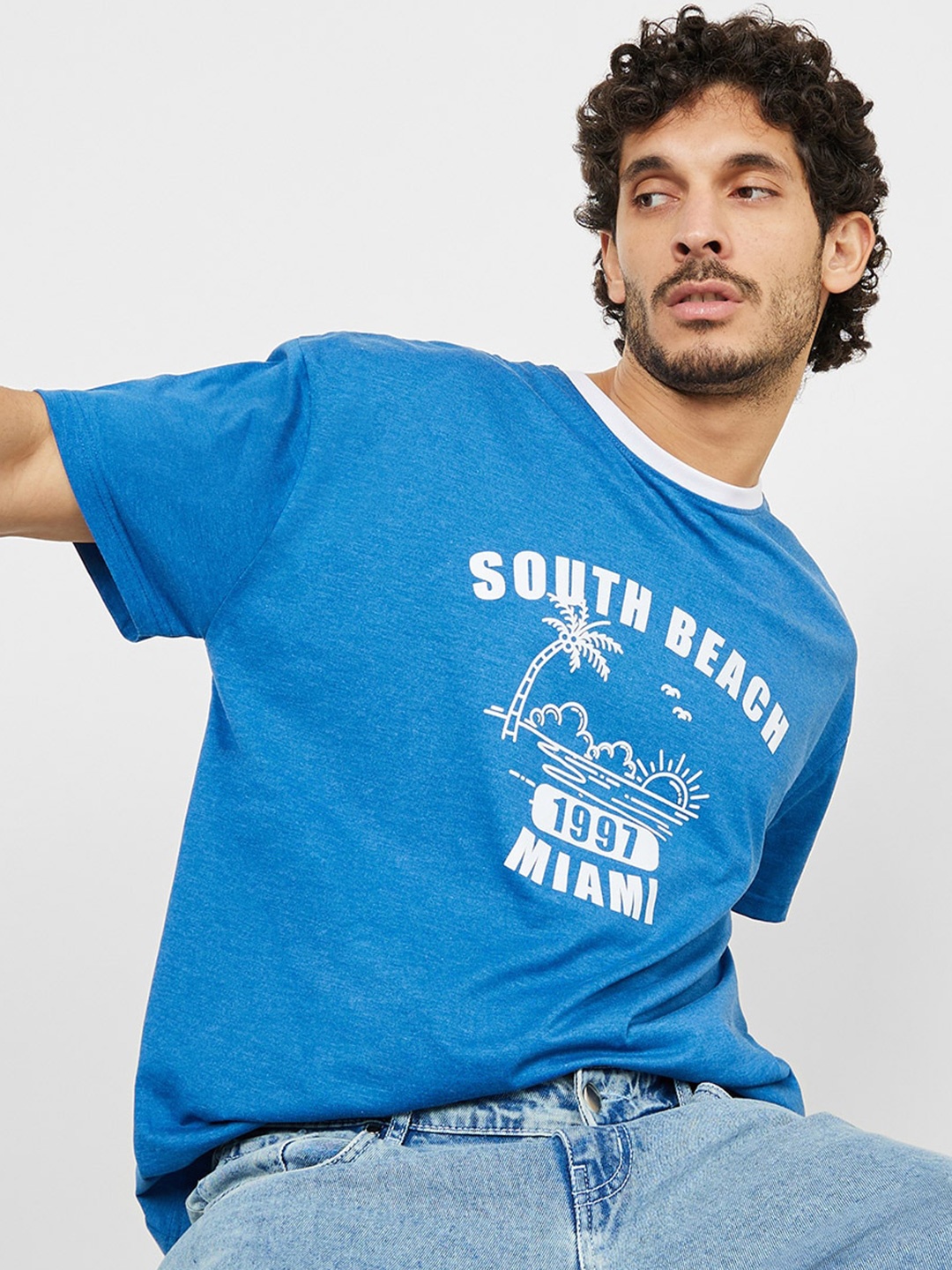 

Styli Miami Print Oversized T-shirt, Blue