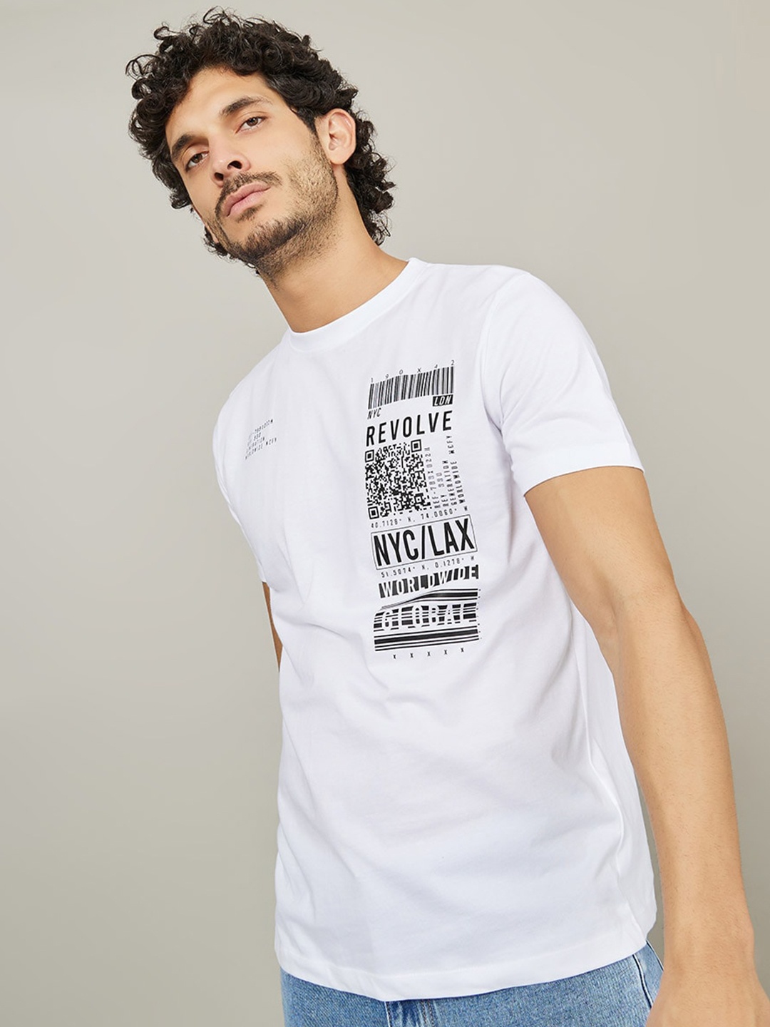 

Styli Front Barcode Graphic Regular Fit T-Shirt, White