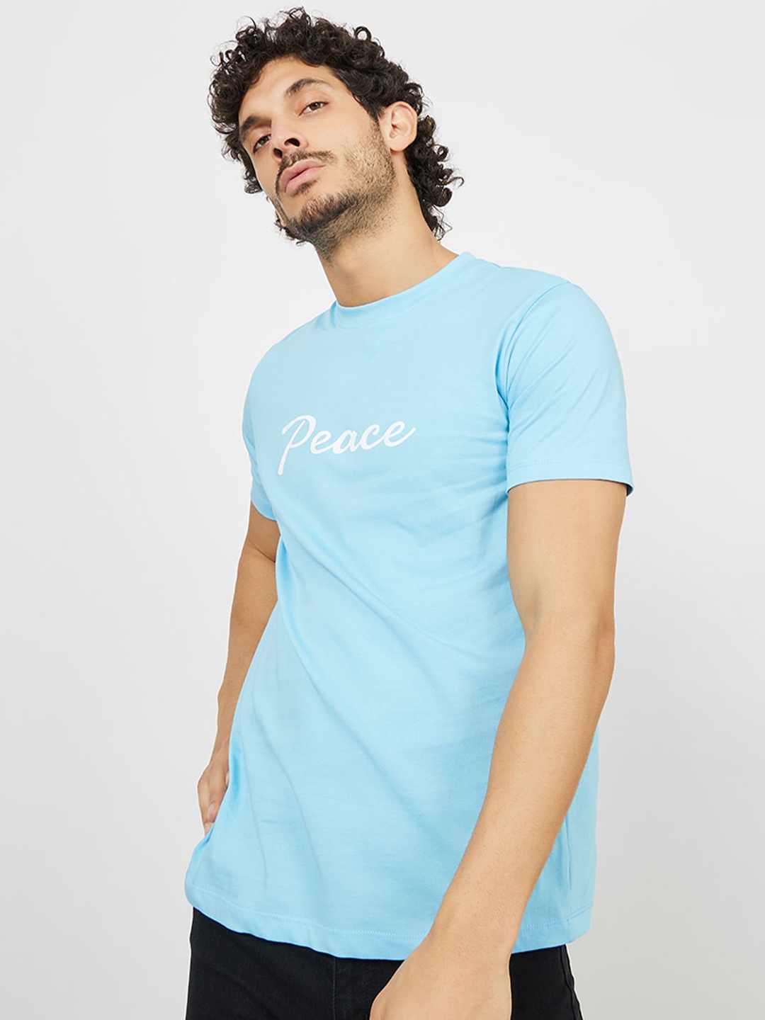 

Styli Peace Printed Pure Cotton T-shirt, Blue