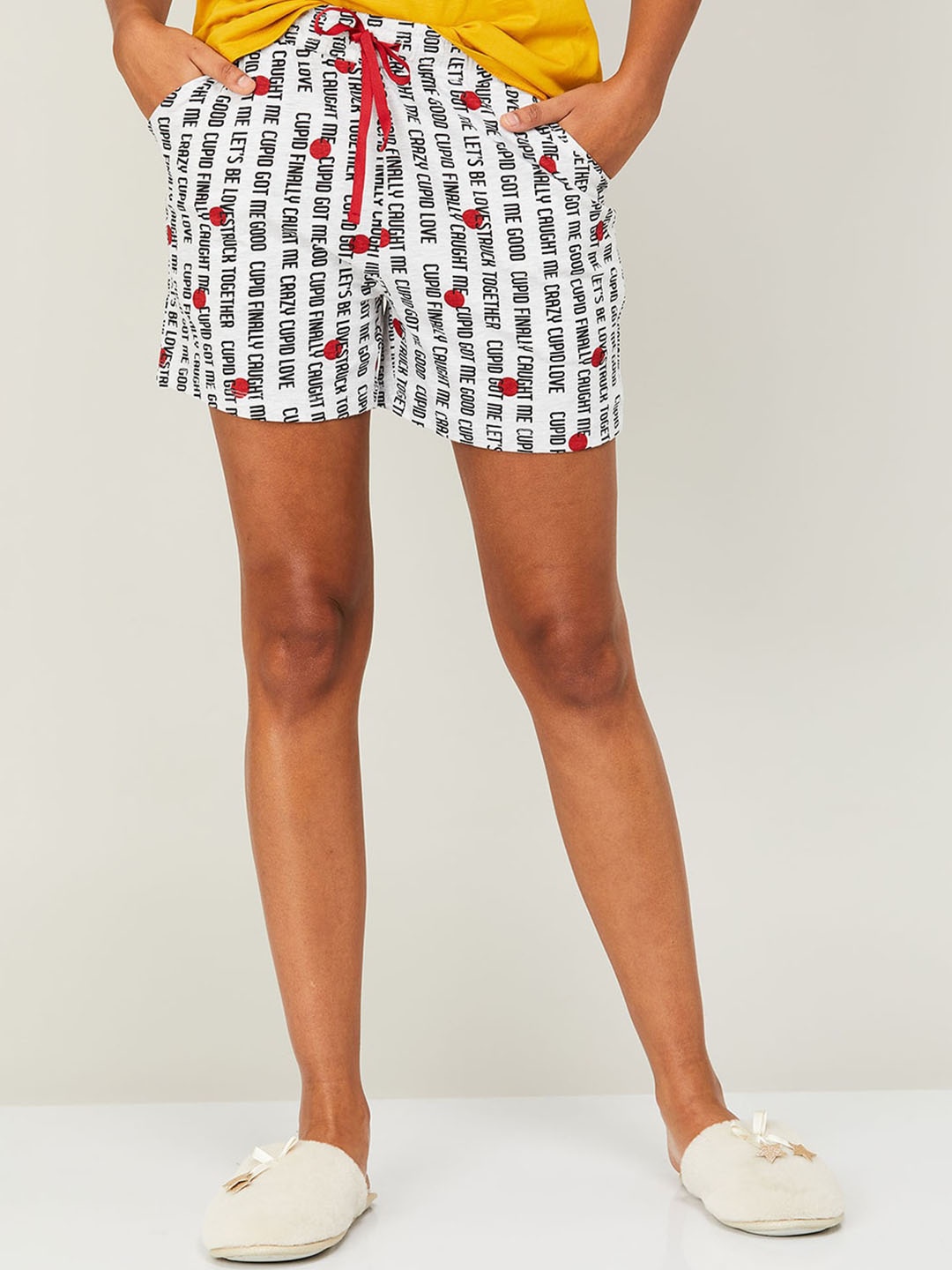 

Ginger by Lifestyle Women Typography Printed High-Rise Cotton Shorts, White