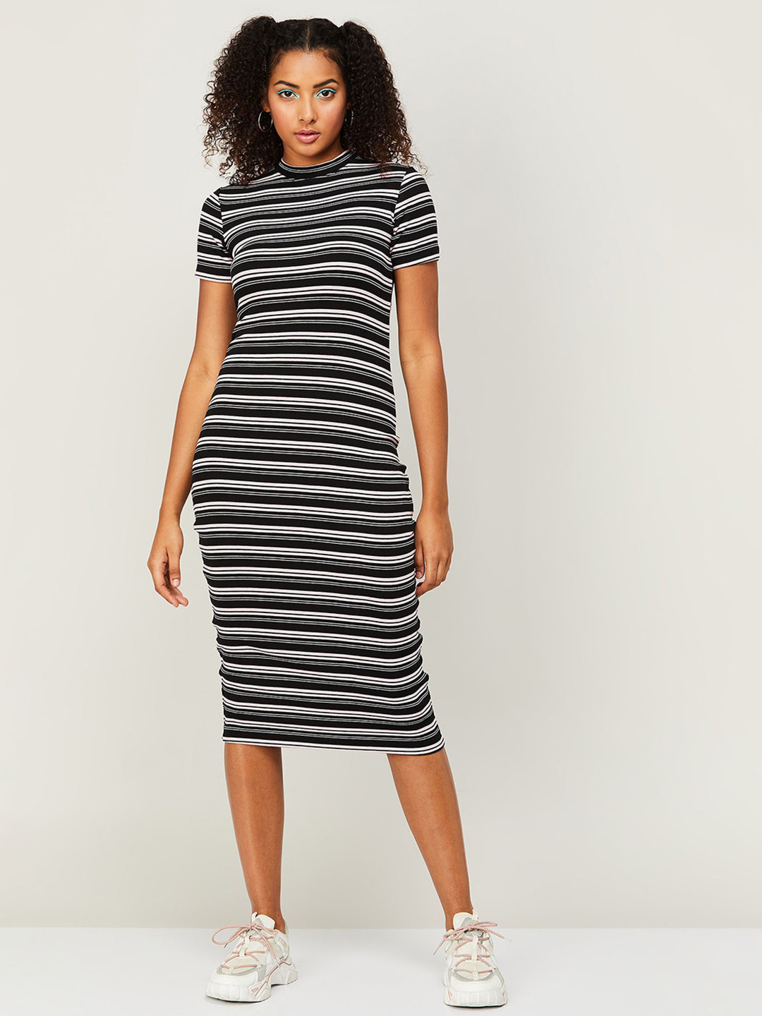 

Ginger by Lifestyle Striped Bodycon Midi Dress, Black