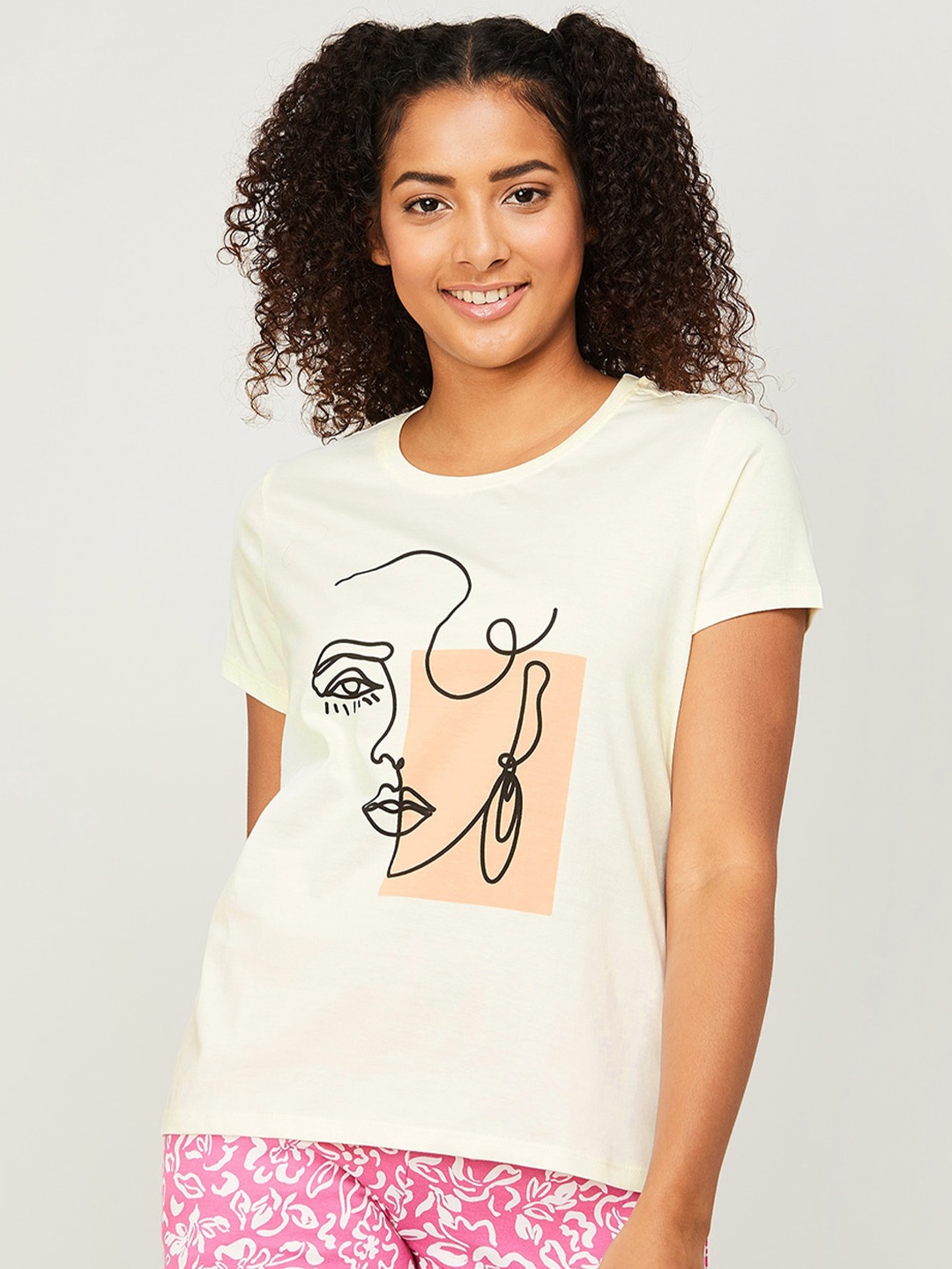 

Ginger by Lifestyle Graphic Printed Pure Cotton T-shirt, Cream