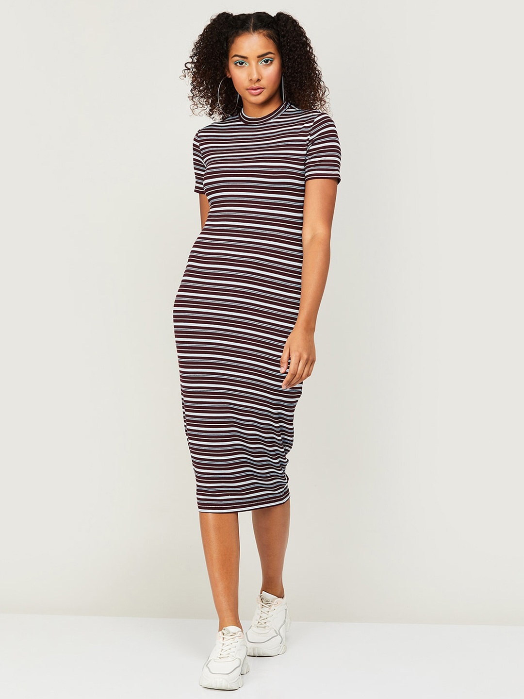 

Ginger by Lifestyle Striped Bodycon Midi Dress, Maroon