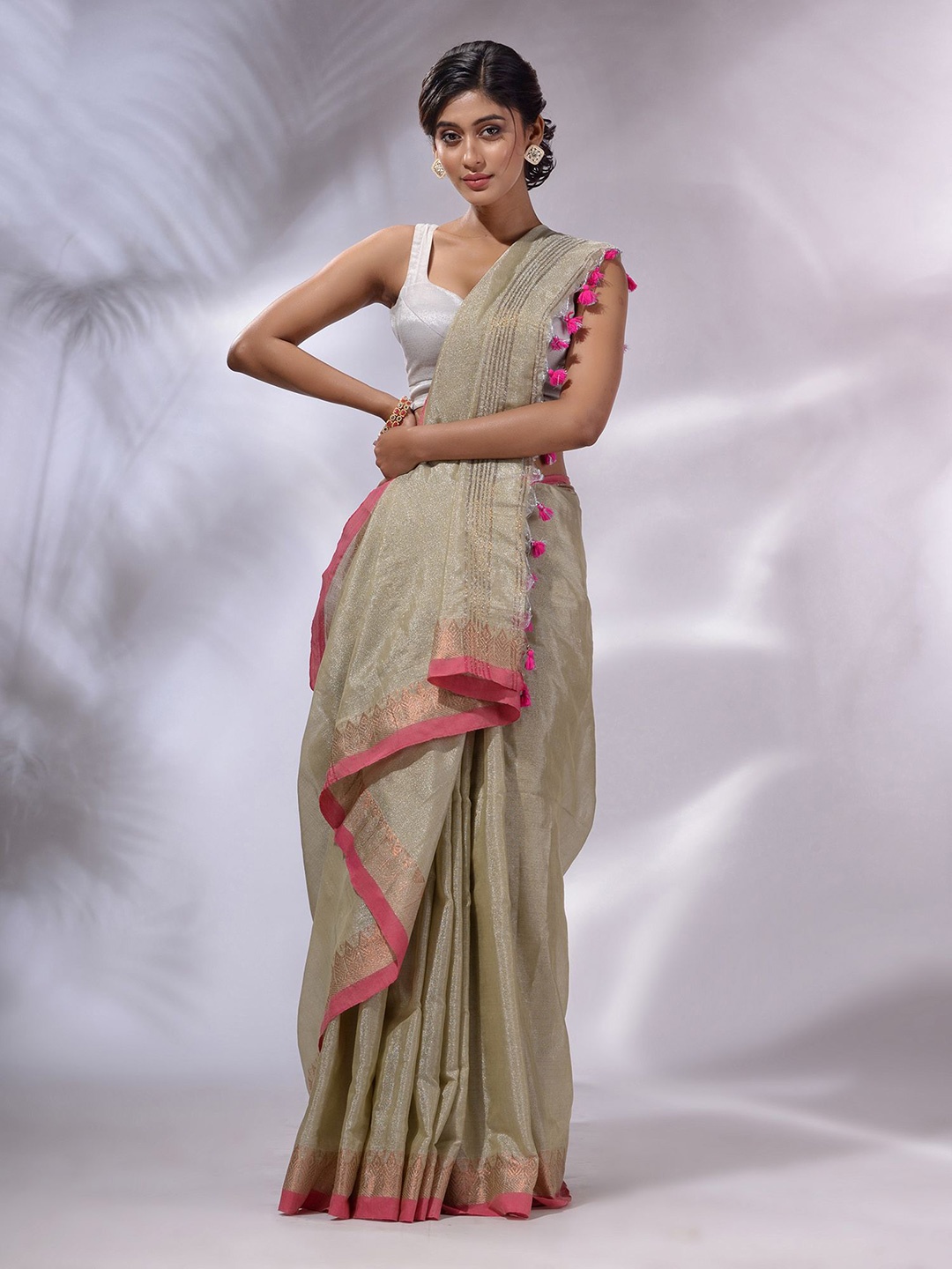 

Charukriti Zari Tissue Handloom Saree, Beige