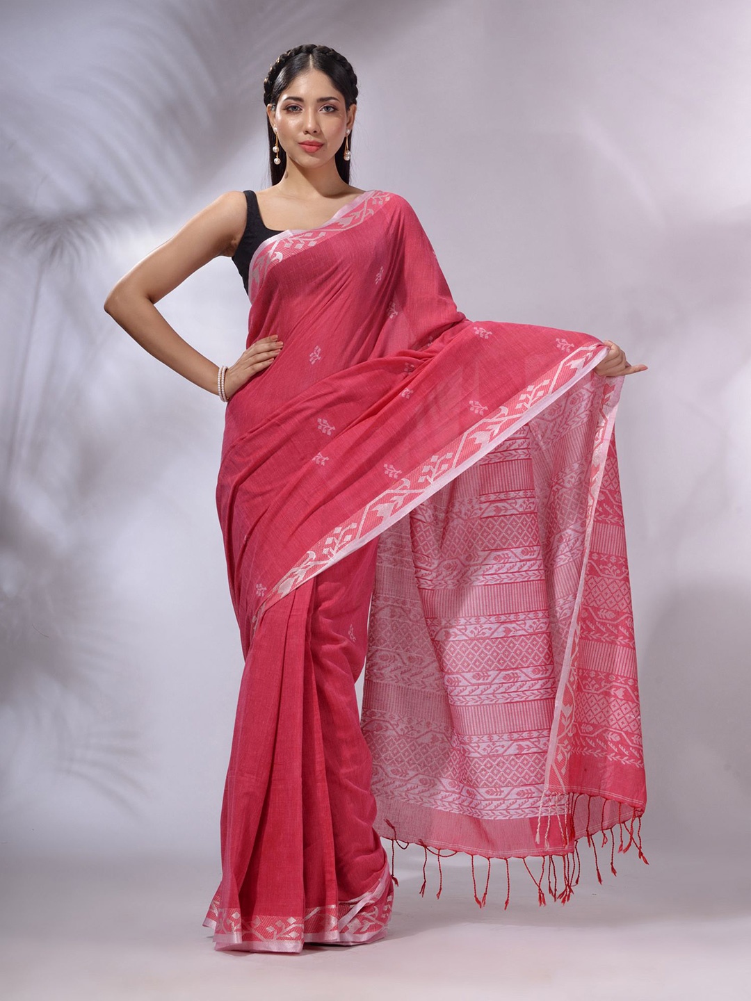 

Charukriti Woven Design Pure Cotton Handloom Saree, Pink