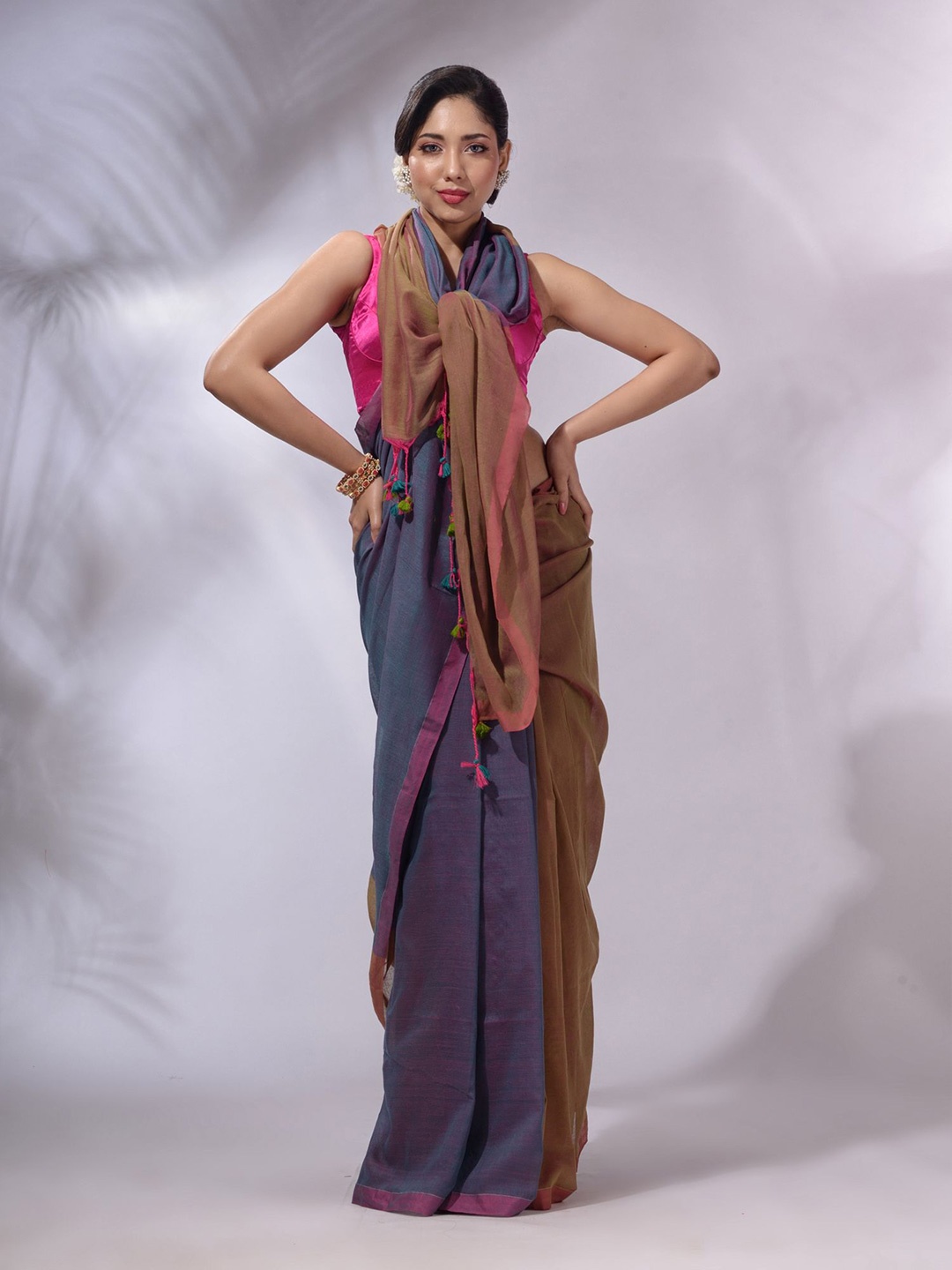 

Charukriti Pure Cotton Half and Half Saree, Blue