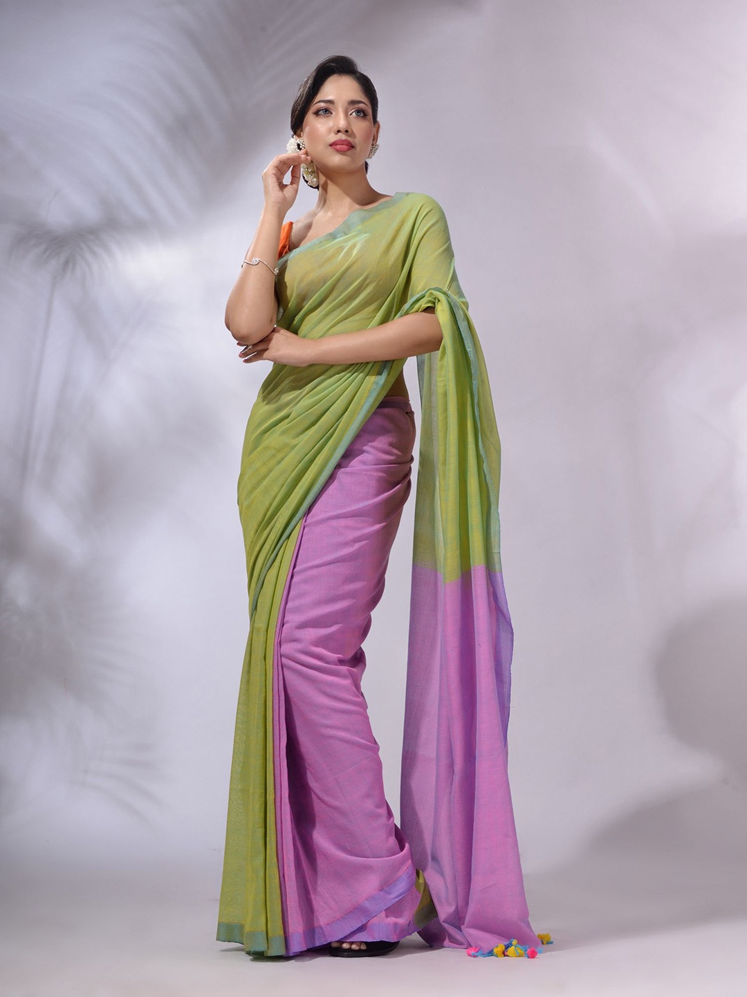 

Charukriti Pure Cotton Half and Half Saree, Green