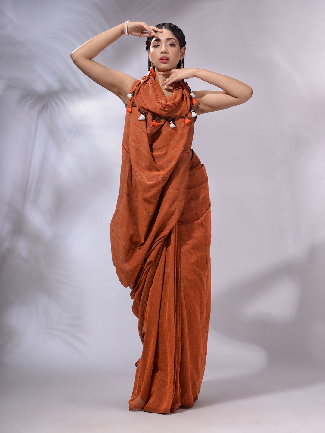 

Charukriti Striped Pure Cotton Handloom Saree, Brown