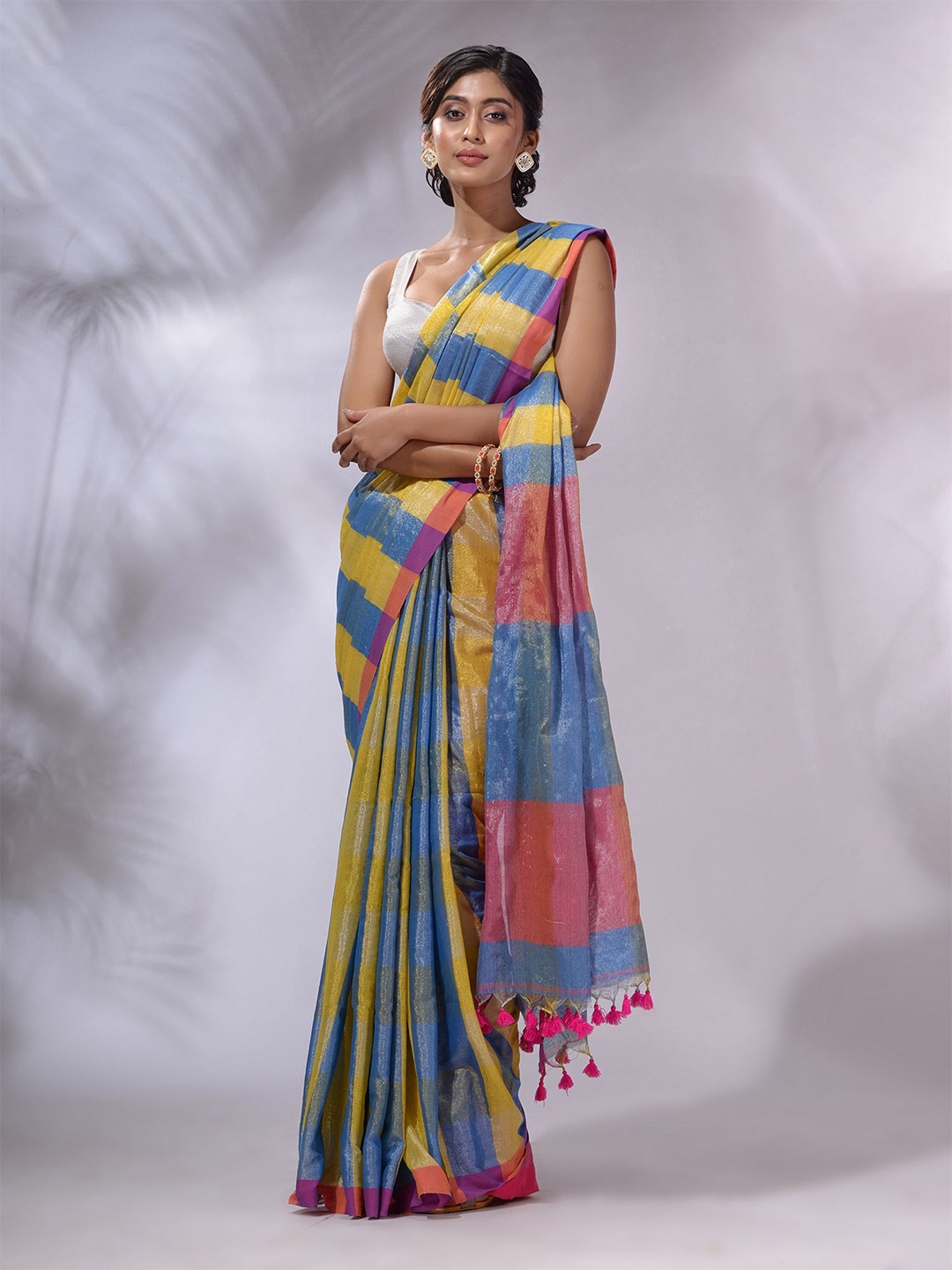 

Charukriti Checked Tissue Saree, Yellow